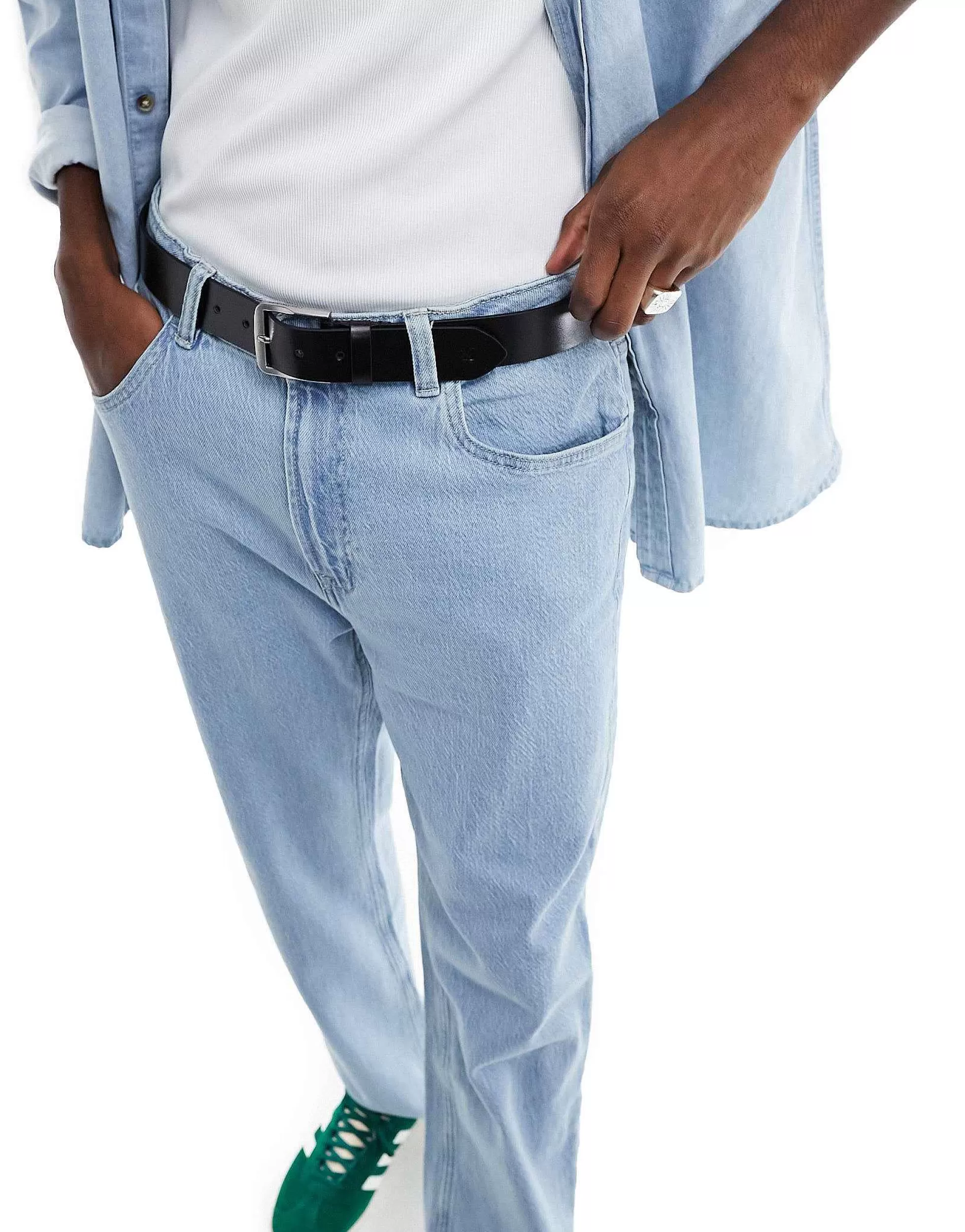 Men Calvin Klein Jeans Flat Classic Leather Belt In