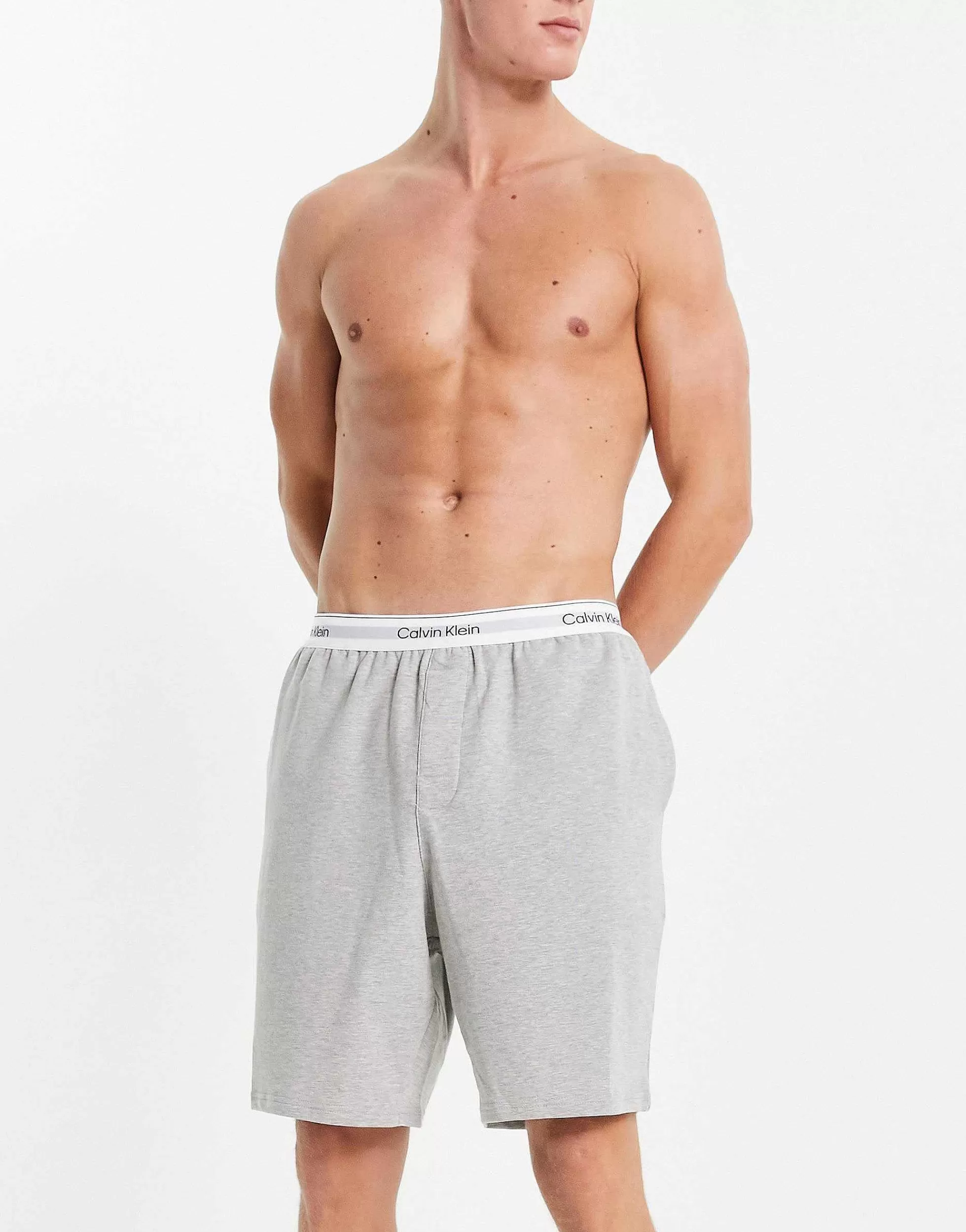 Men Calvin Klein Lounge Shorts In Grey With Logo Waistband