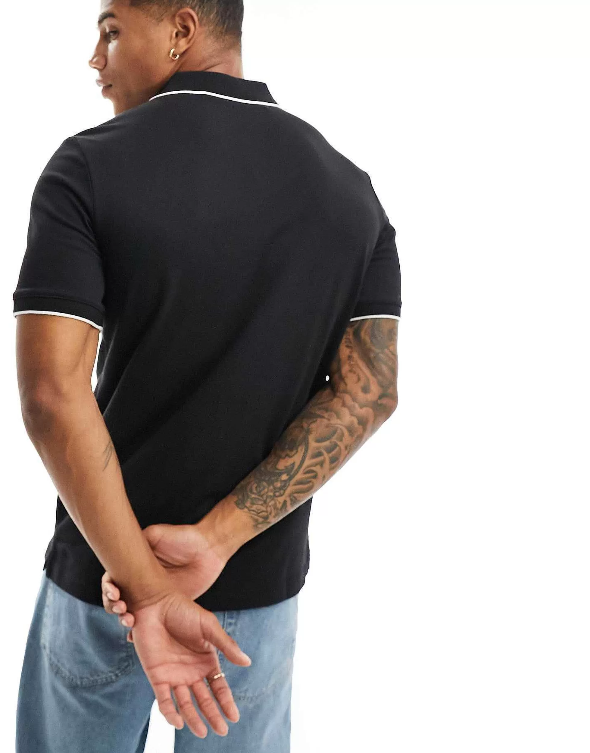 Men Calvin Klein Stretch Pique Tipping Polo Shirt In Black