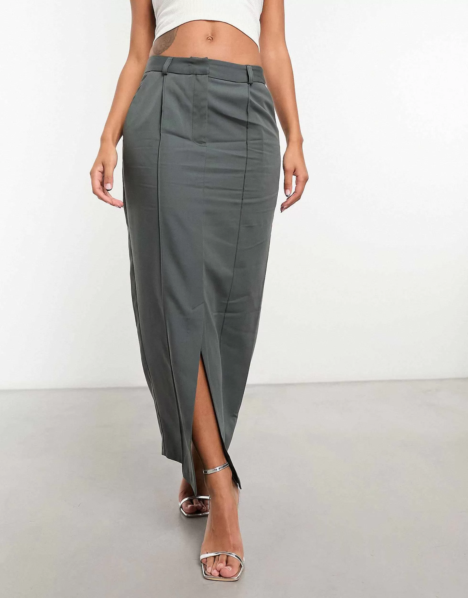 Women Closet London Split Pencil Maxi Skirt In Charcoal Grey