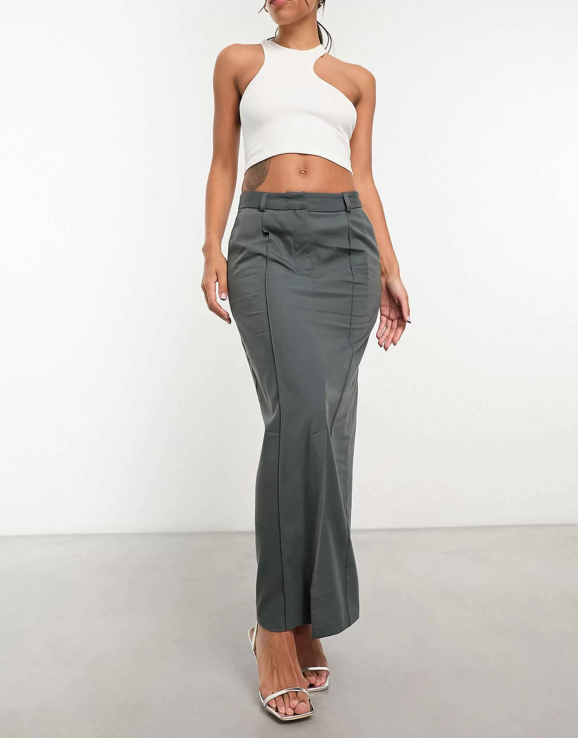 Women Closet London Split Pencil Maxi Skirt In Charcoal Grey
