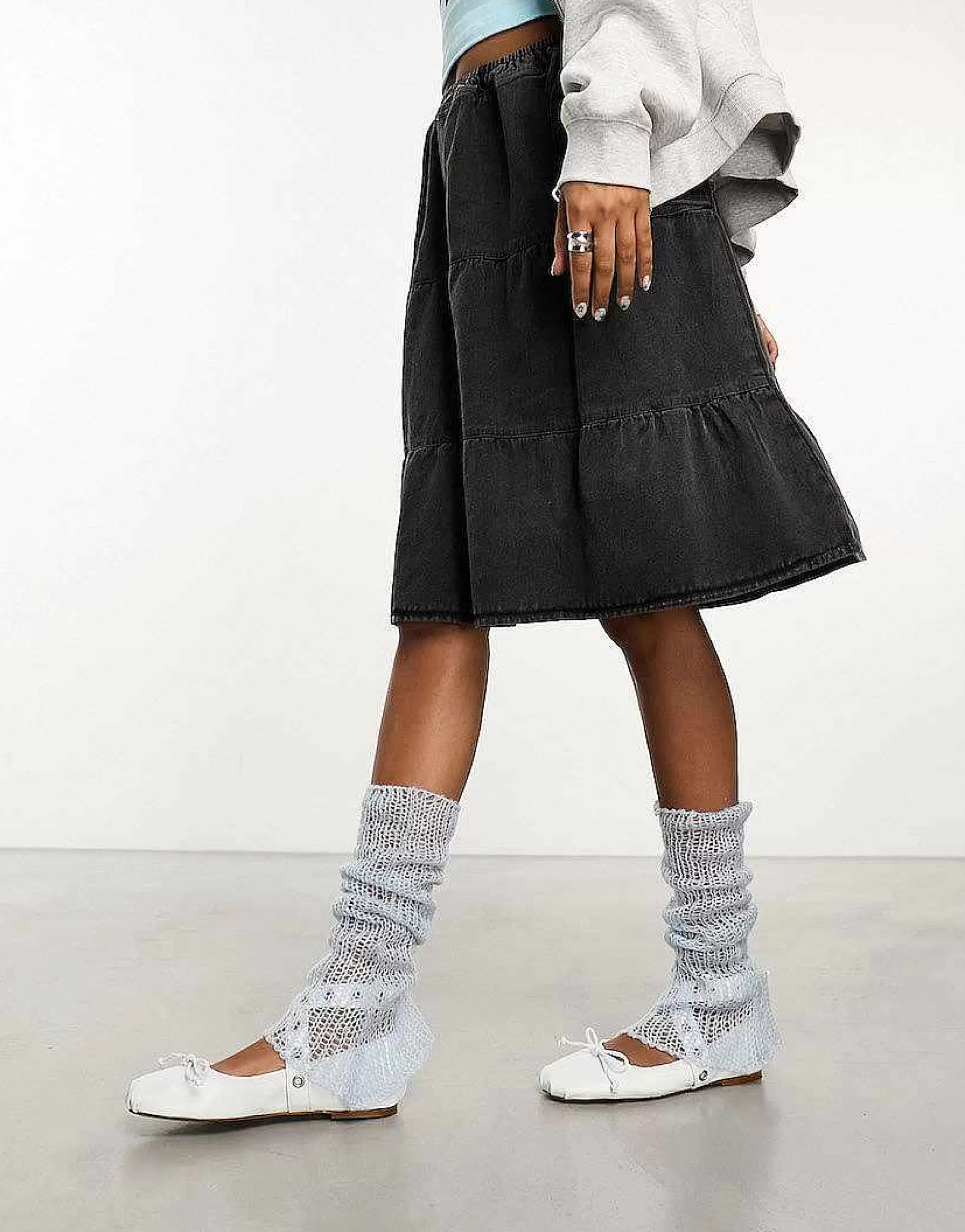 Women Collusion Open Stitch Knitted Arm And Leg Warmers In Light Blue