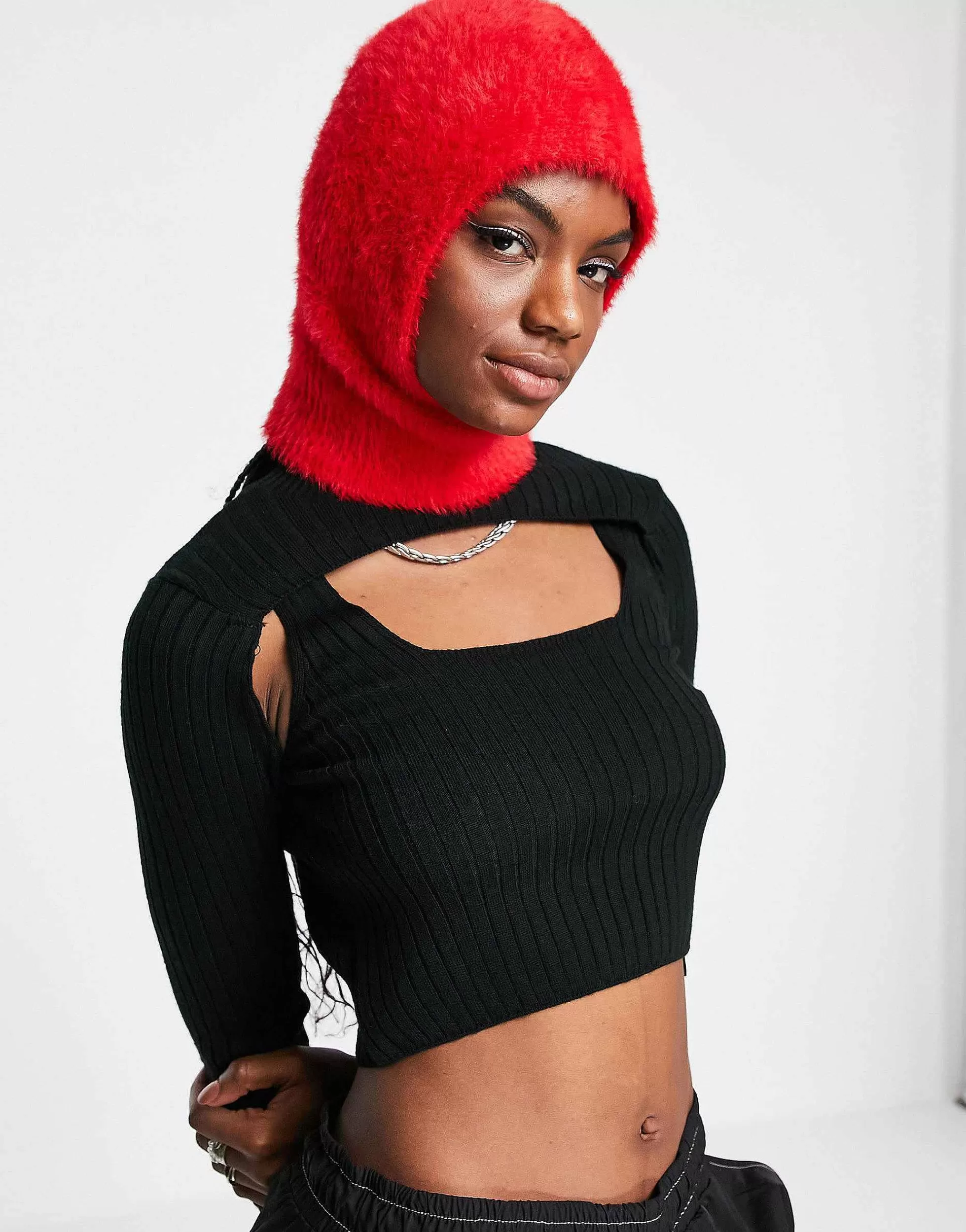 Men Collusion Unisex Eyelash Yarn Balaclava In