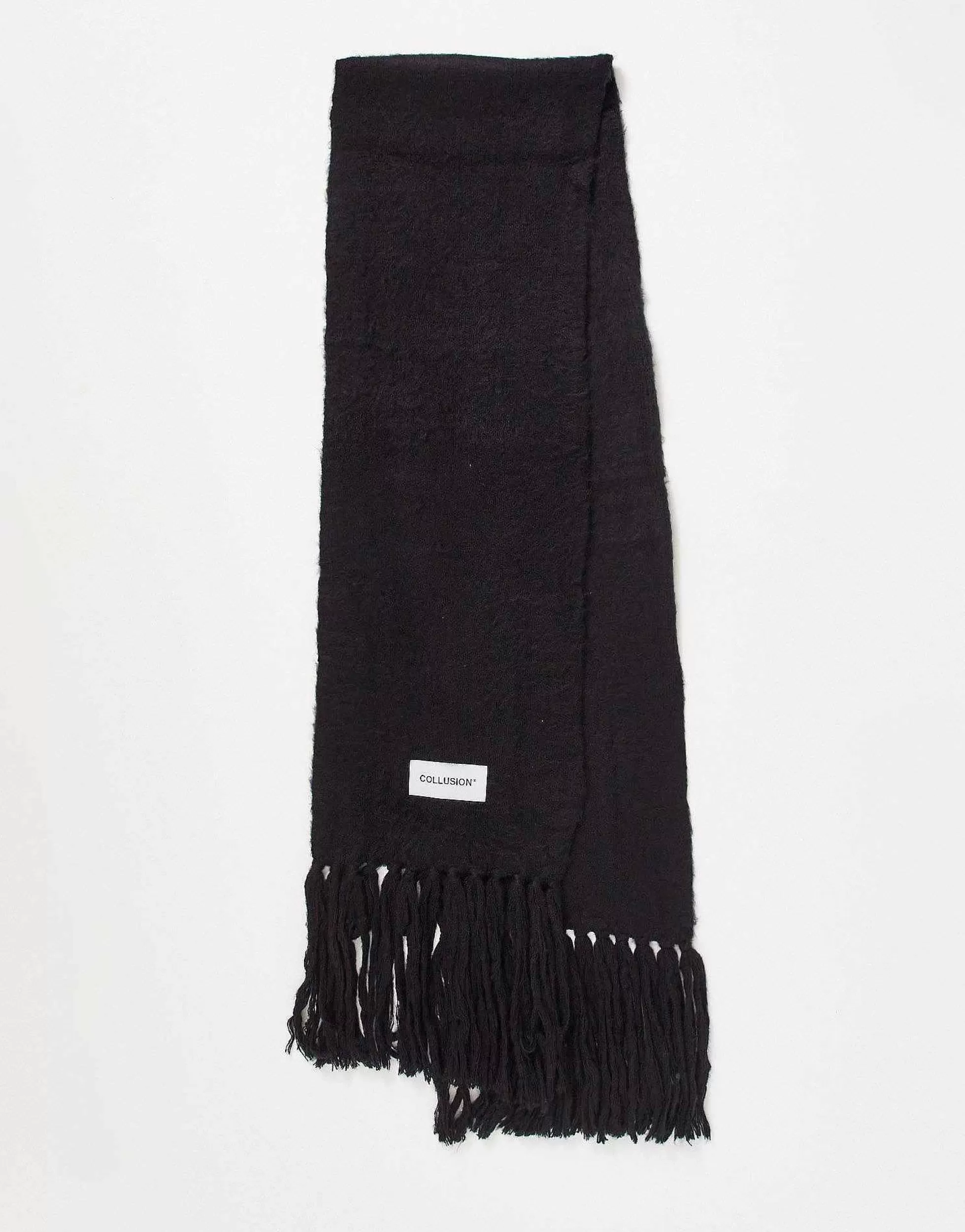 Women Collusion Unisex Fluffy Knit Logo Scarf In