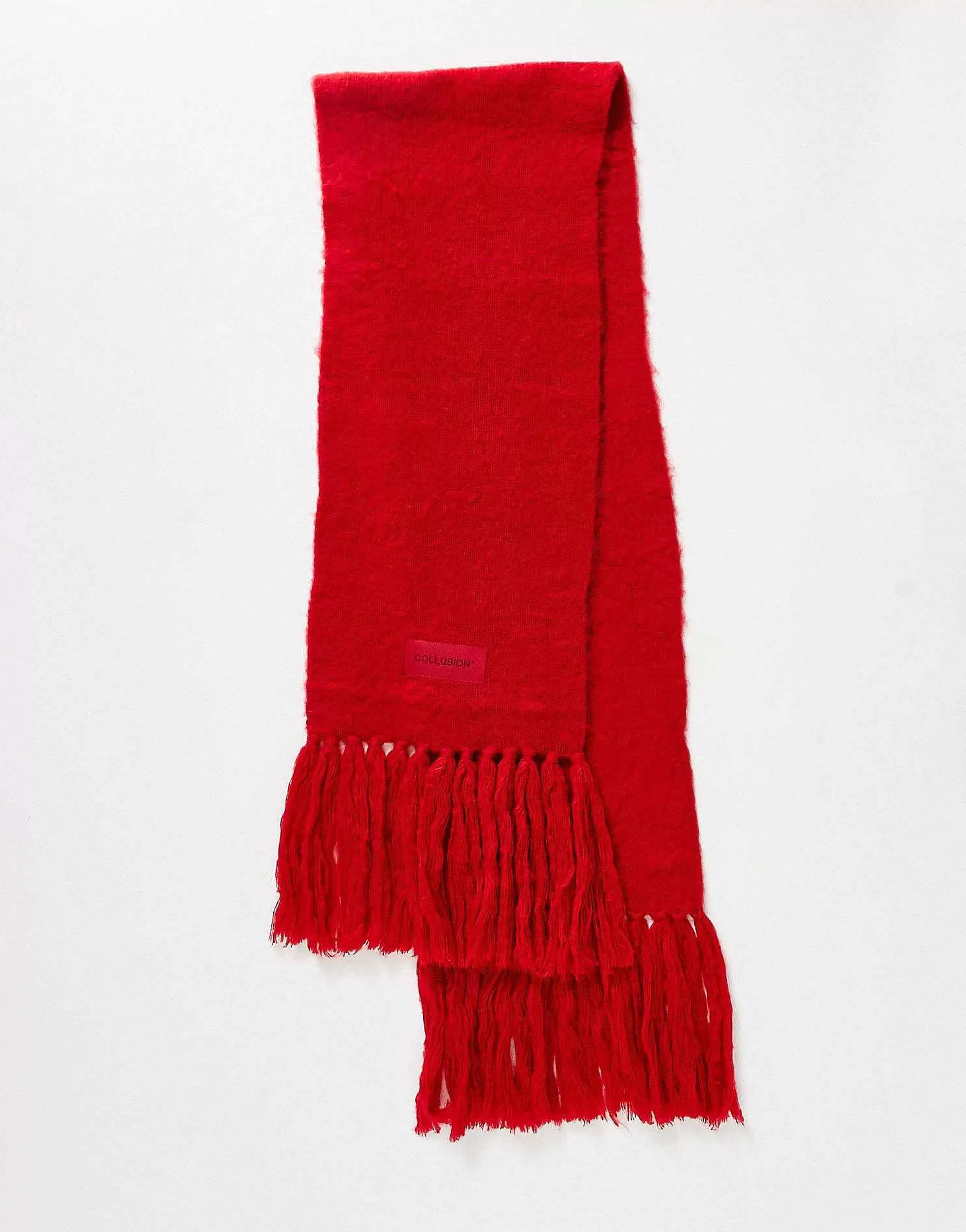 Men Collusion Unisex Fluffy Knit Logo Scarf In