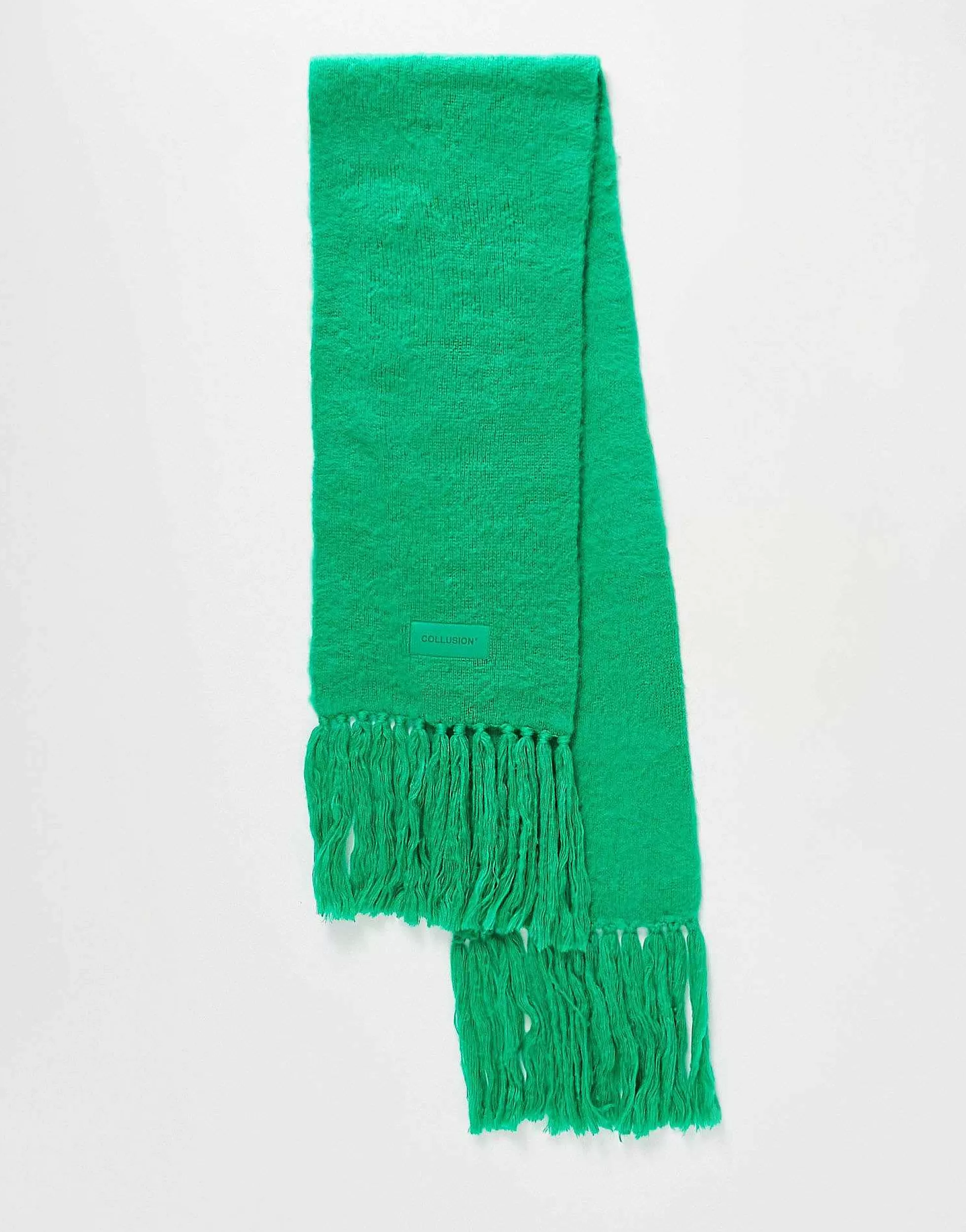 Men Collusion Unisex Fluffy Knit Logo Scarf In Green