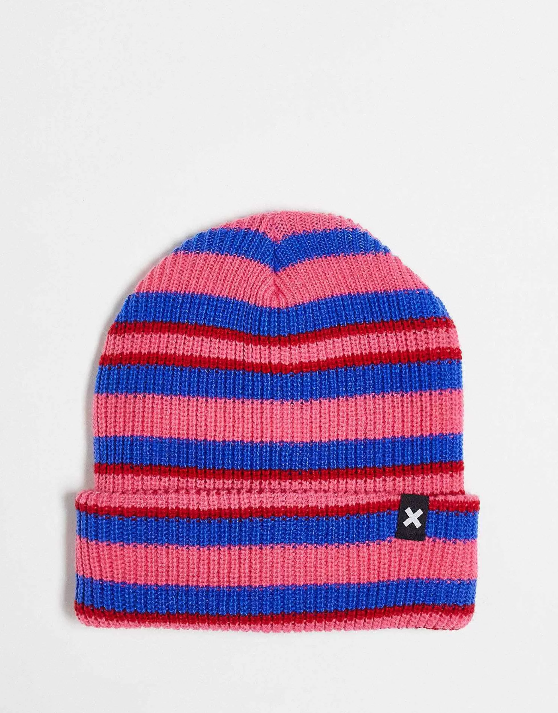 Men Collusion Unisex Stripe Logo Beanie In Pink And Blue