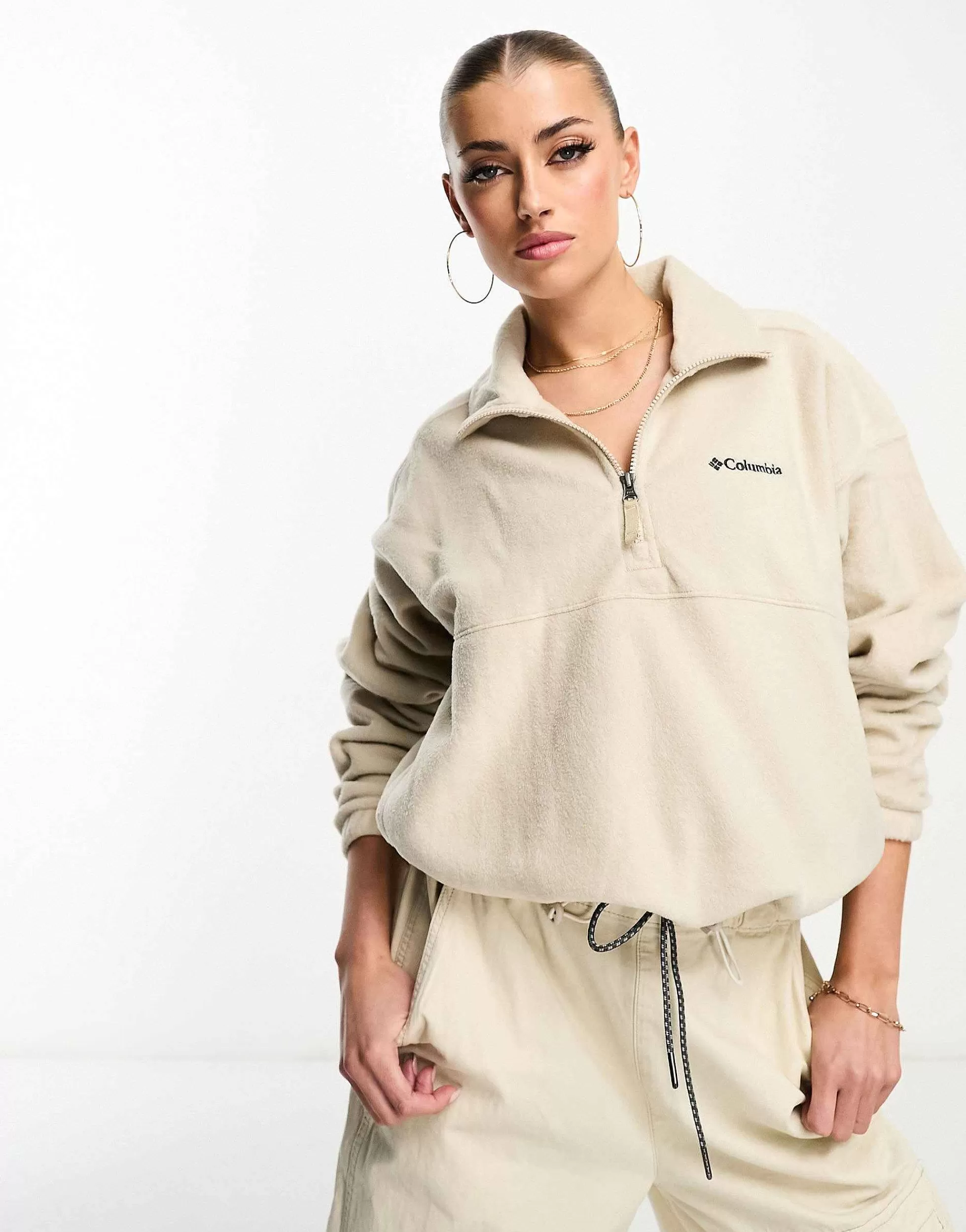 Women Columbia Brushy Bay Half Zip Fleece In Biege Exclusive At Asos