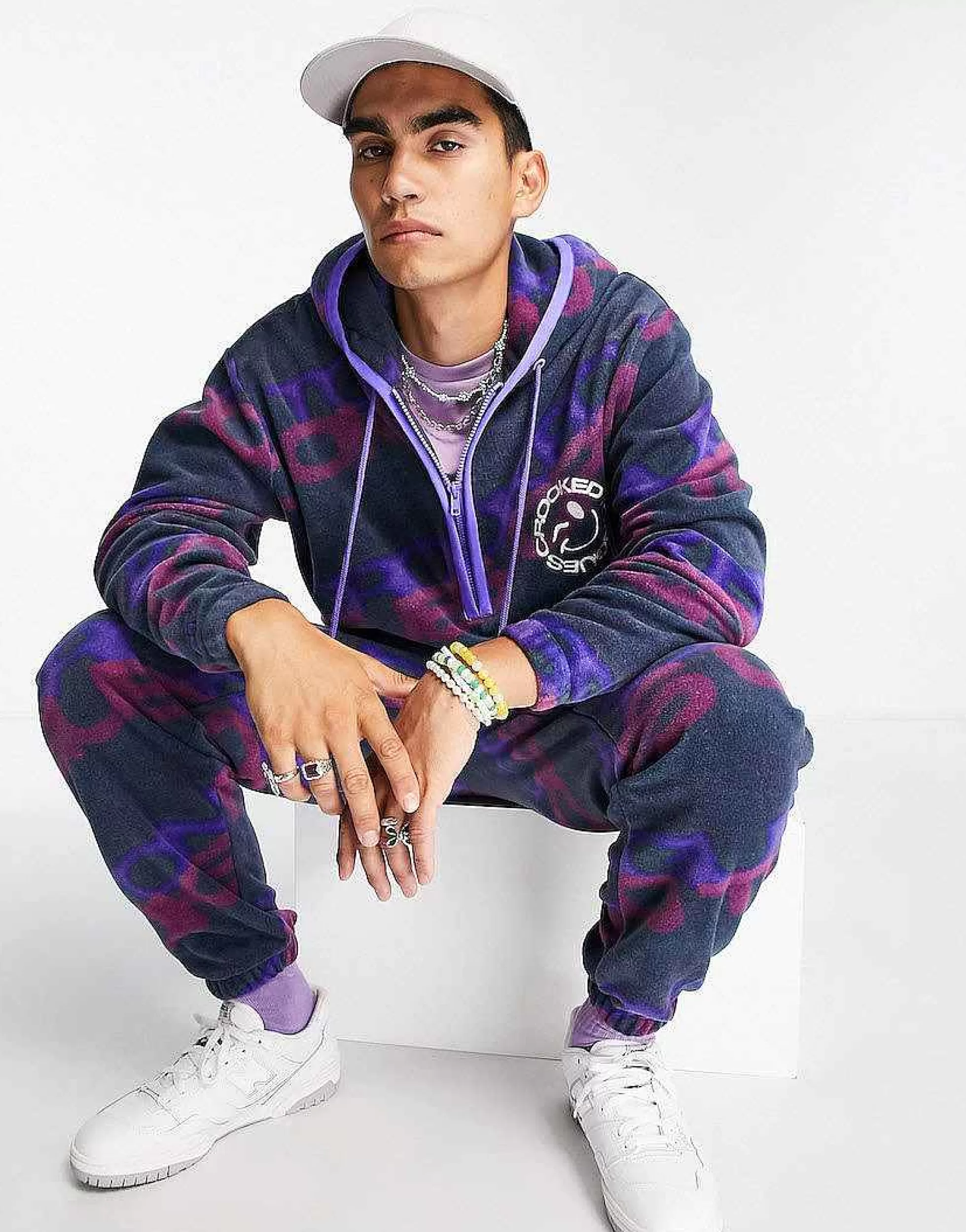 Men Crooked Tongues Co-Ord With All Over Logo Print Polar Fleece In Blue