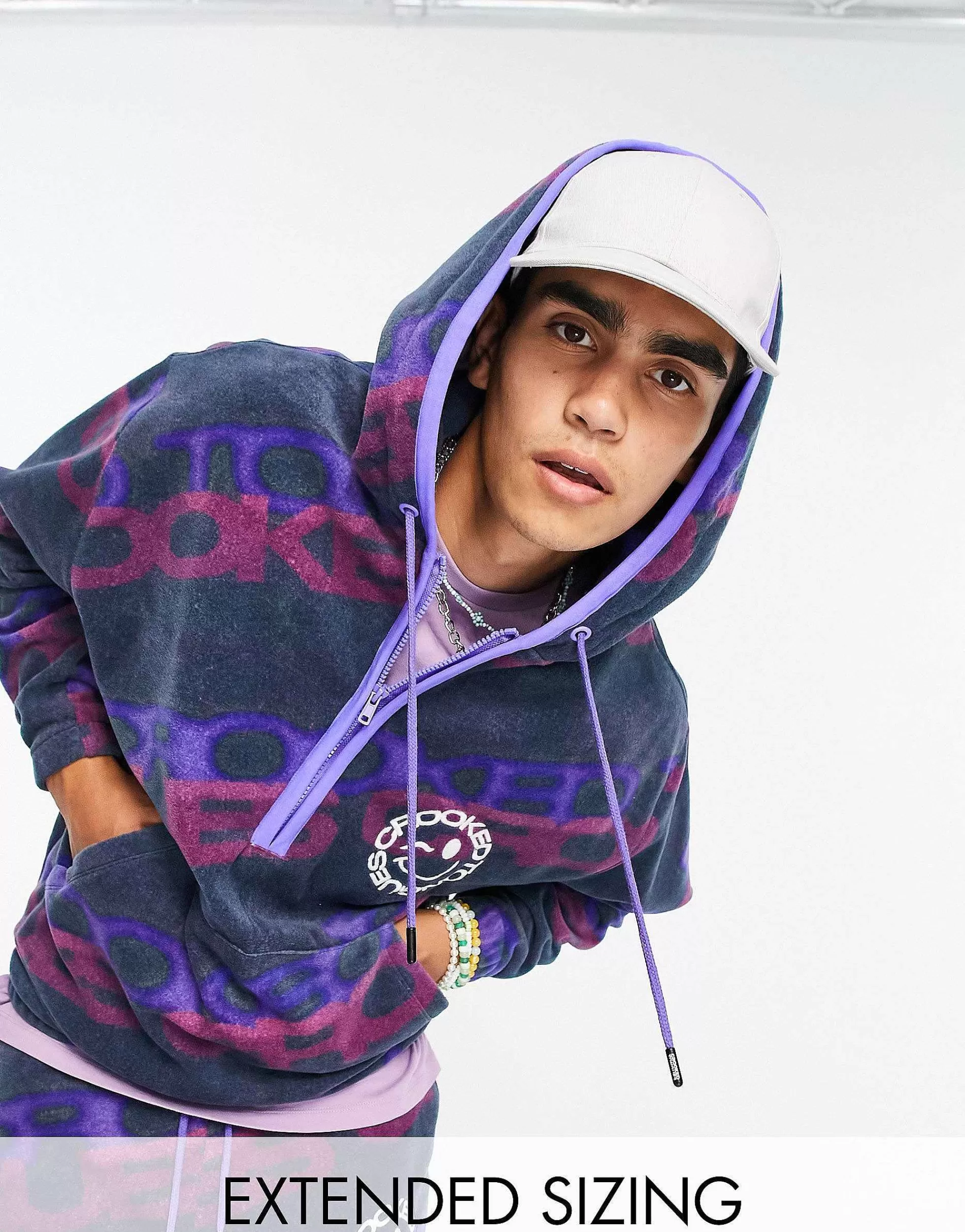 Men Crooked Tongues Co-Ord With All Over Logo Print Polar Fleece In Blue