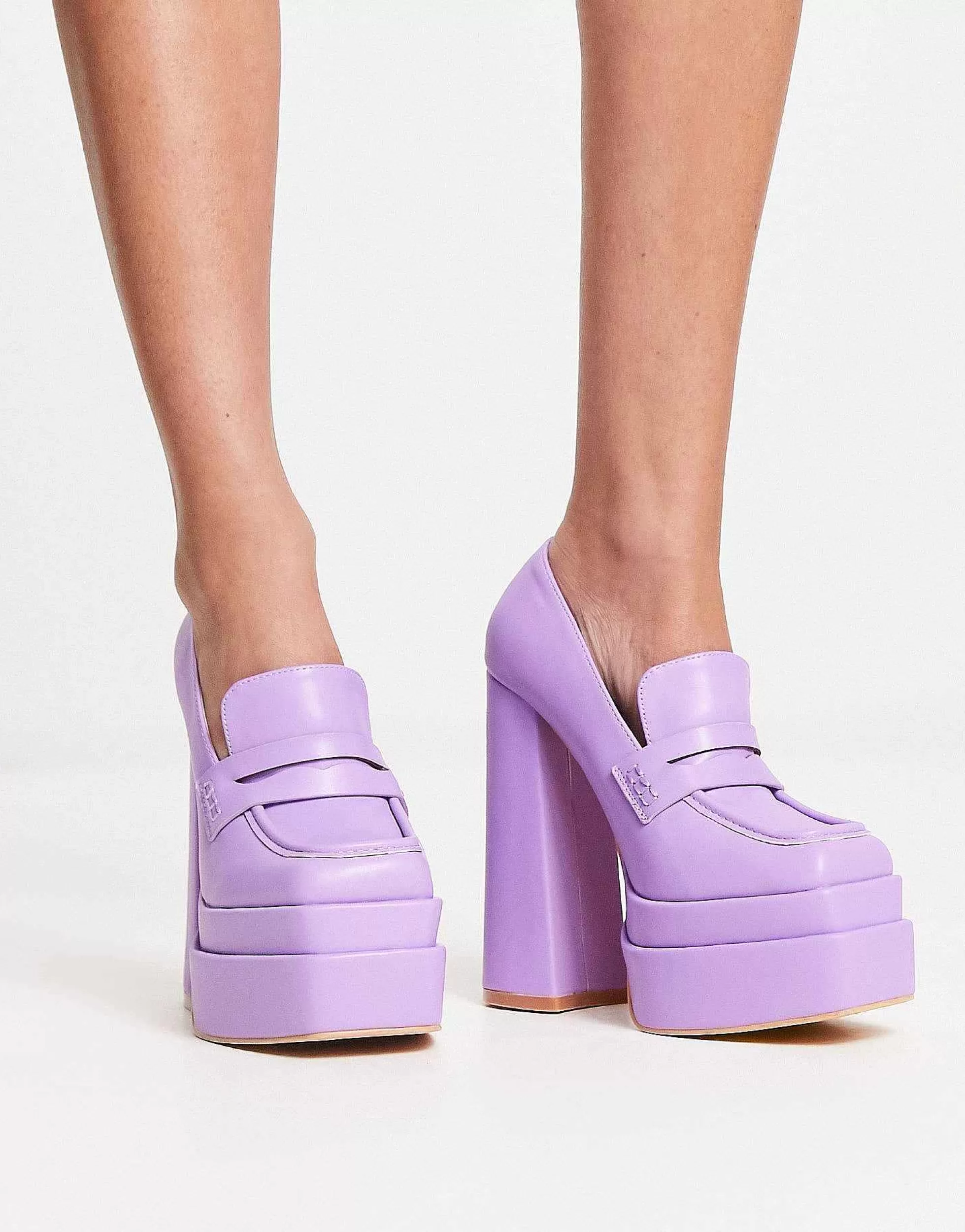 Women Daisy Street Exclusive Double Platform Heeled Loafers In