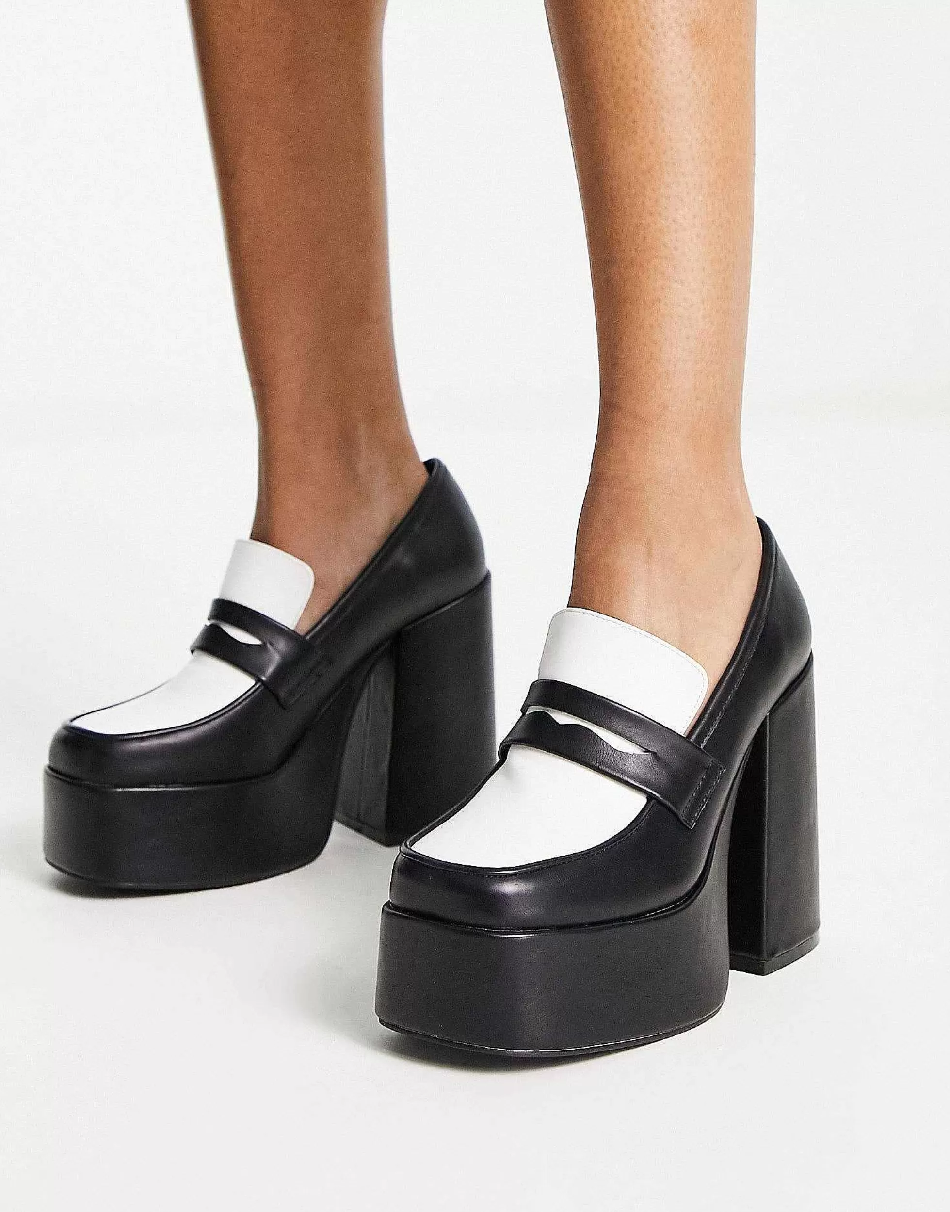 Women Daisy Street Exclusive Platform Heeled Loafers In Monochrome