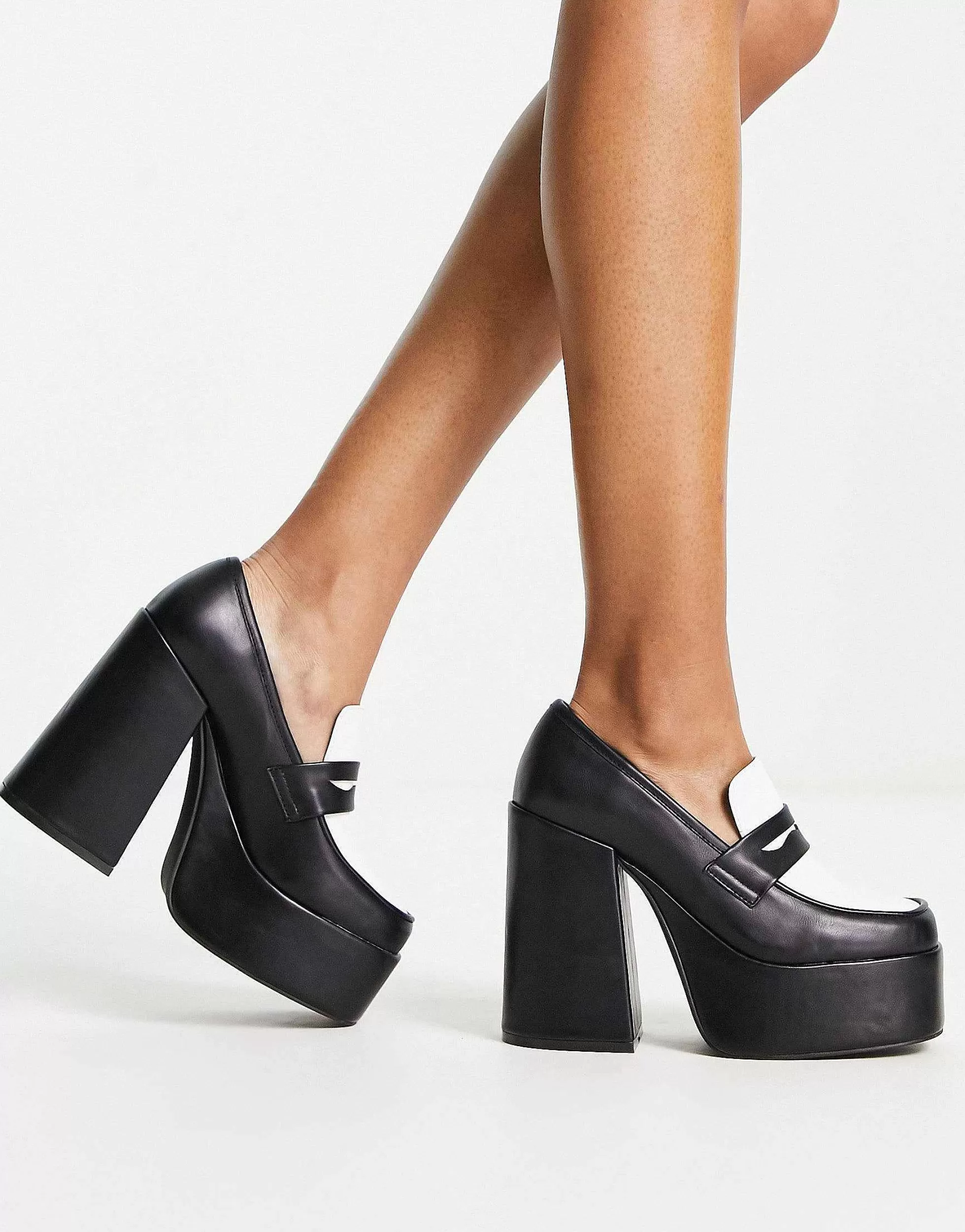 Women Daisy Street Exclusive Platform Heeled Loafers In Monochrome