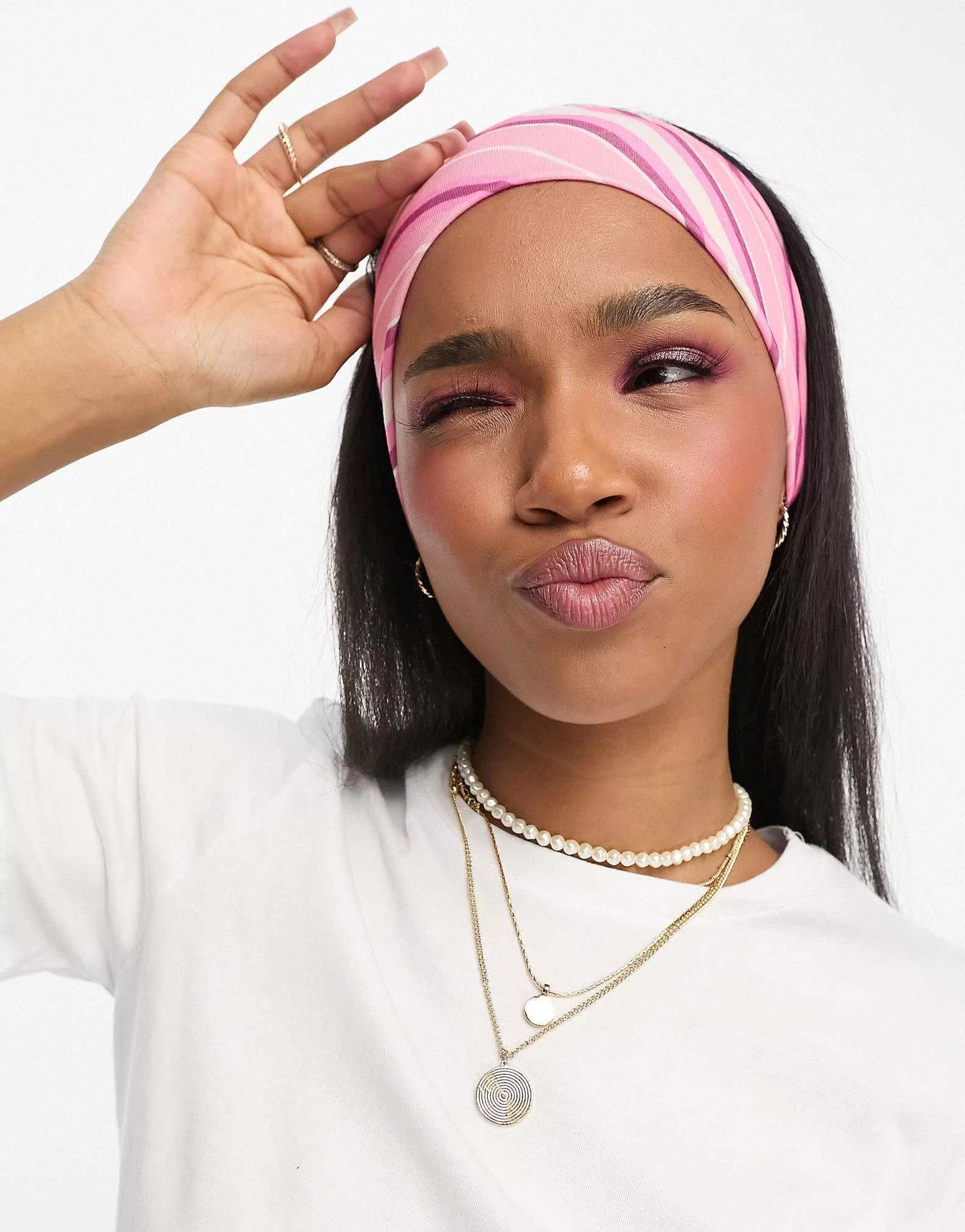Women Daisy Street X Chloe Davie Wide Jersey Headband In Stripe Print