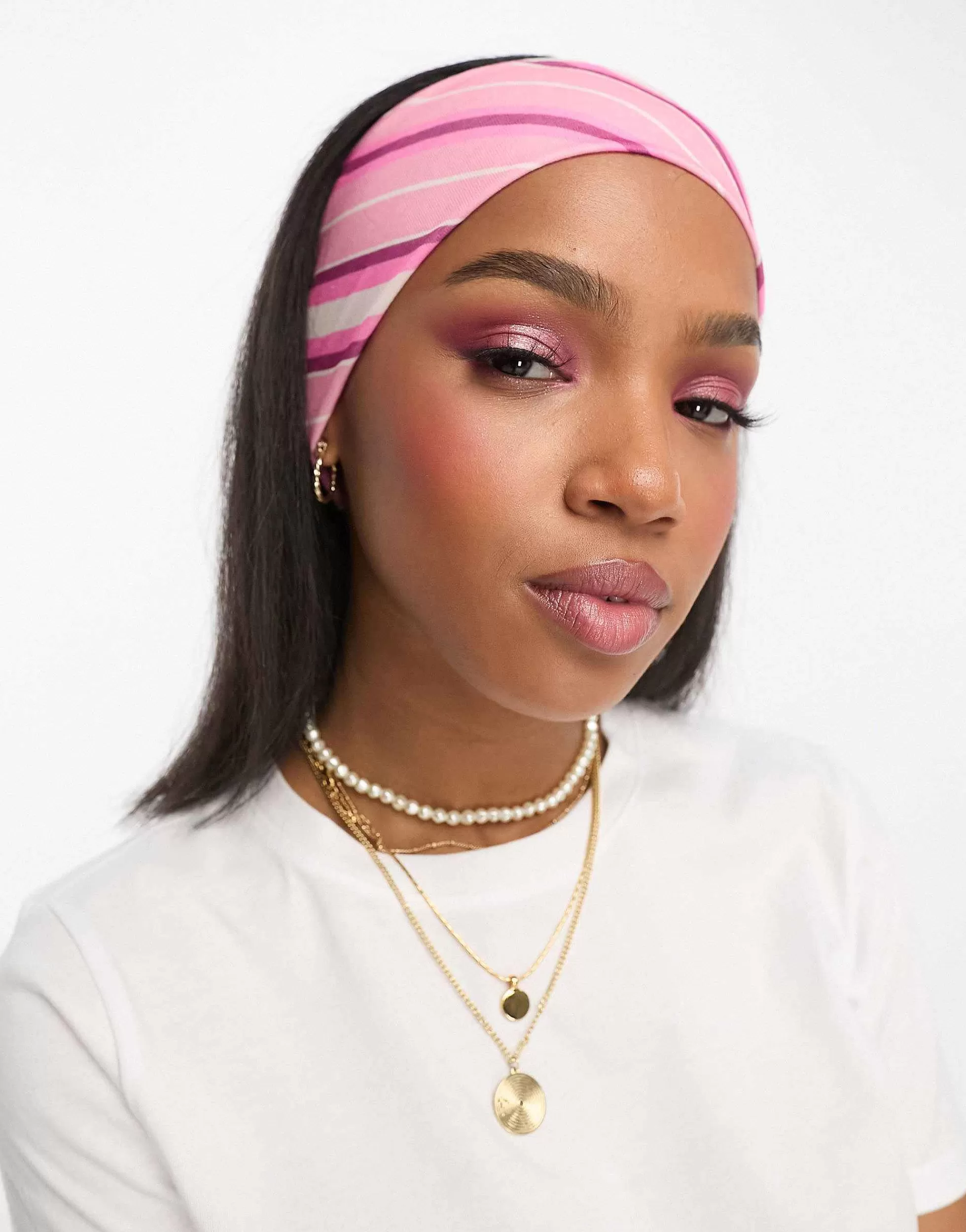 Women Daisy Street X Chloe Davie Wide Jersey Headband In Stripe Print