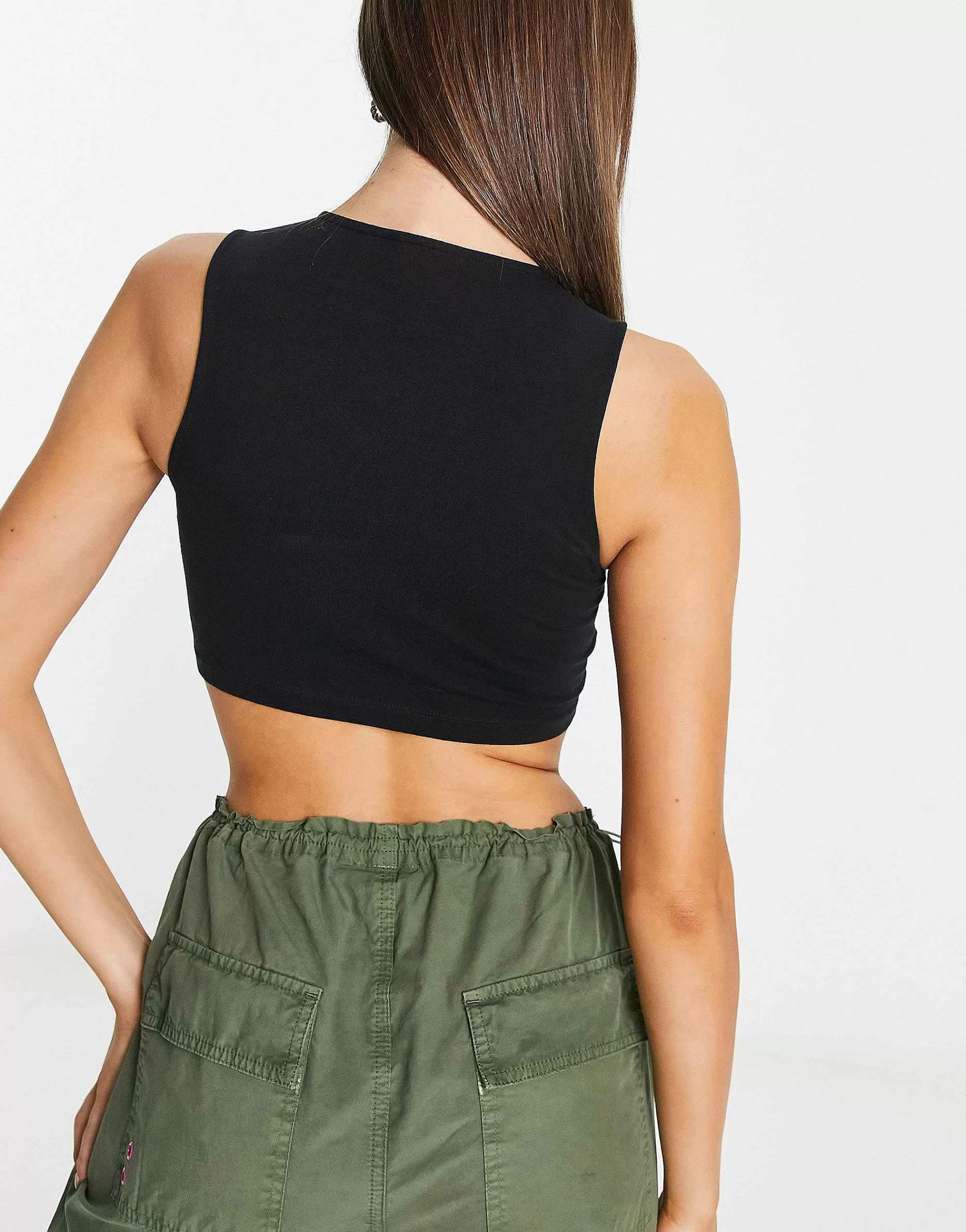 Women DESIGN 2 Pack High Neck Super Crop Vest In Black And White