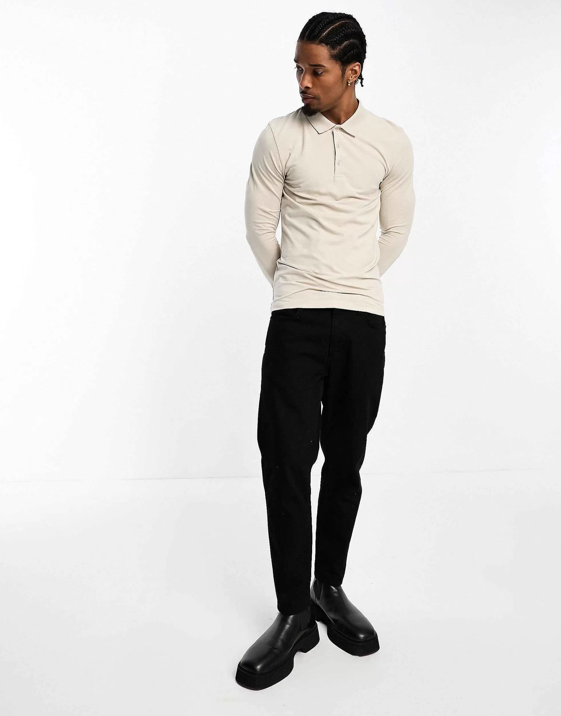 Men DESIGN 2 Pack Long Sleeve Muscle Fit Polo In Stone And Burgundy