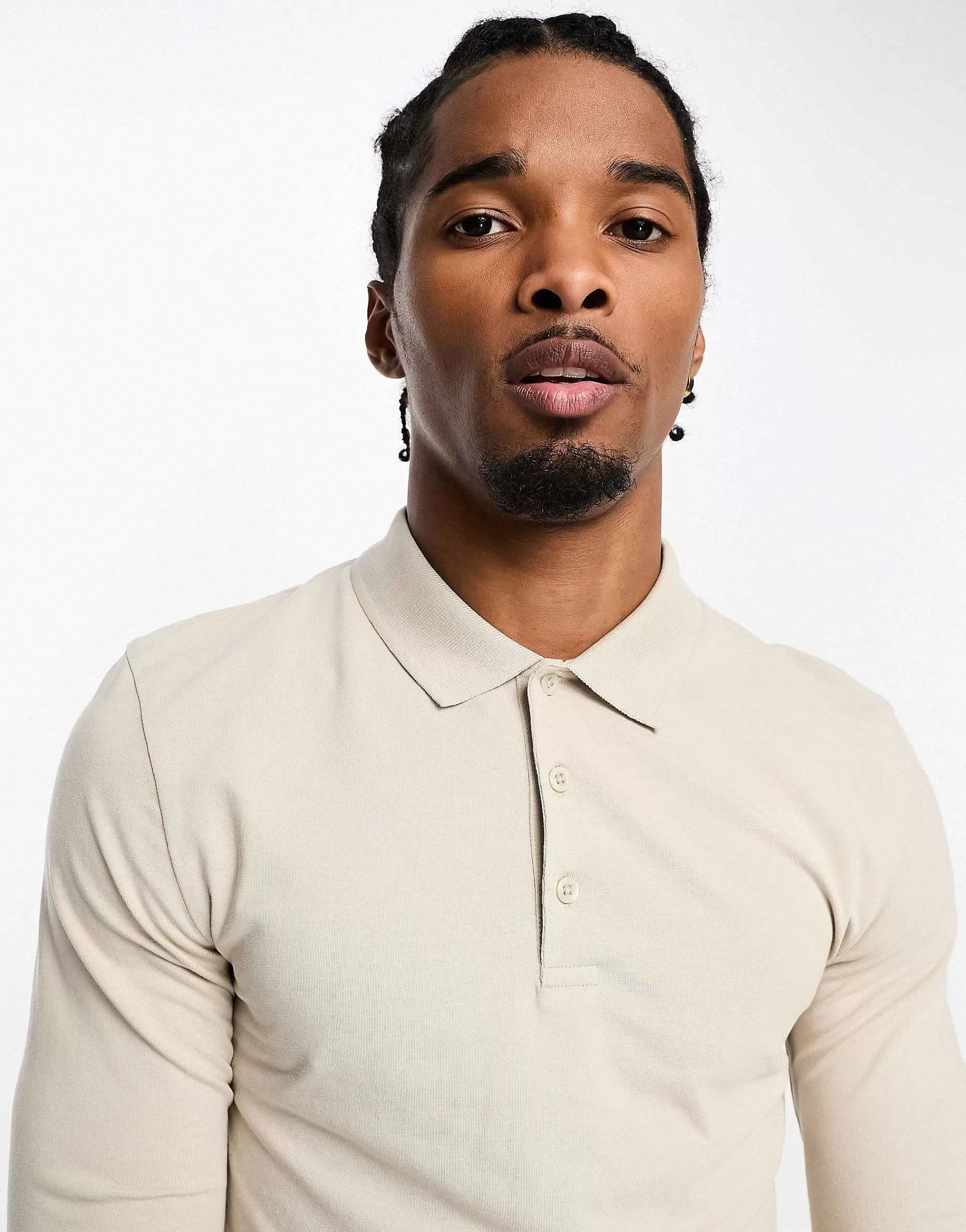 Men DESIGN 2 Pack Long Sleeve Muscle Fit Polo In Stone And Burgundy