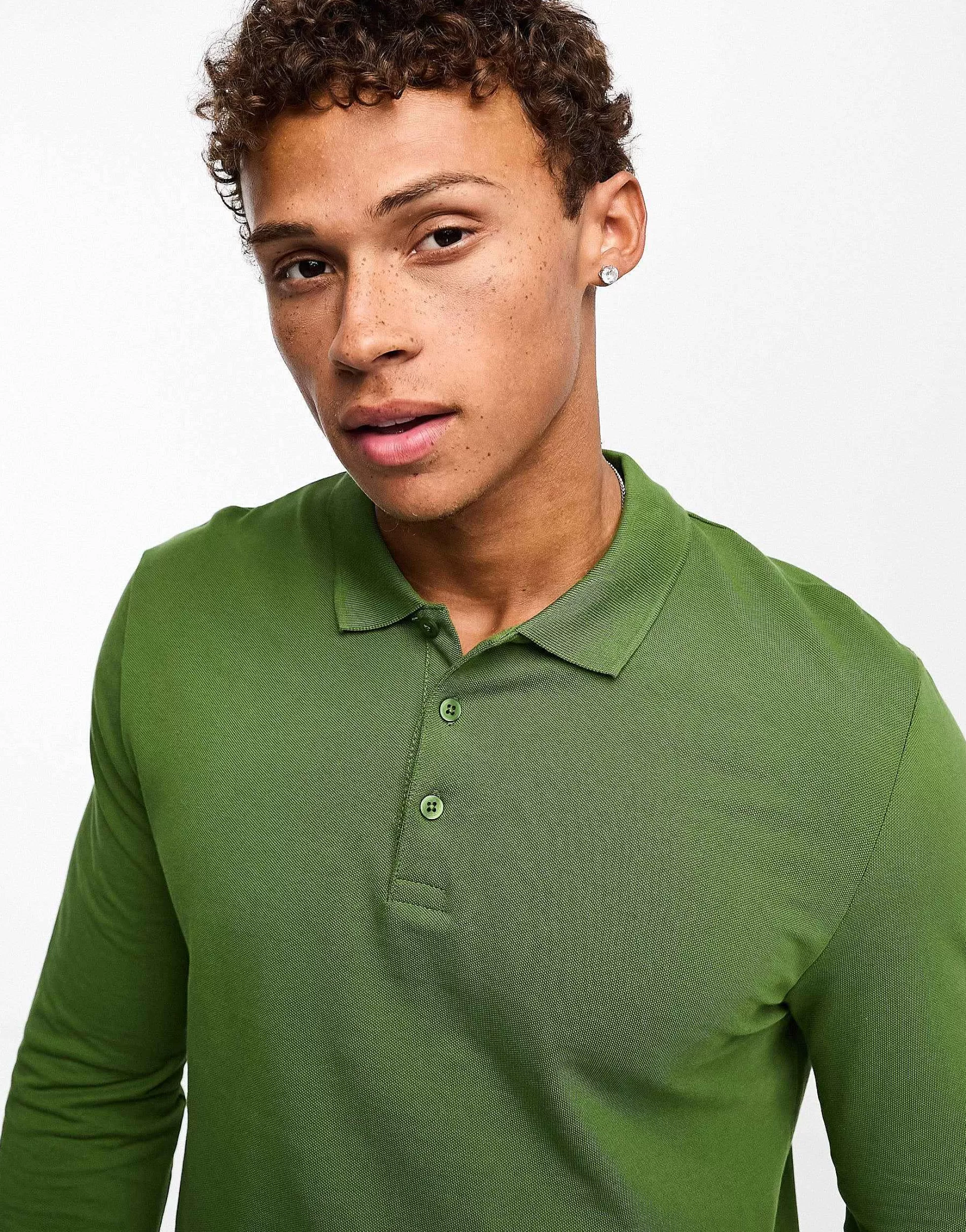 Men DESIGN 2 Pack Long Sleeve Pique Polo In Green And Navy