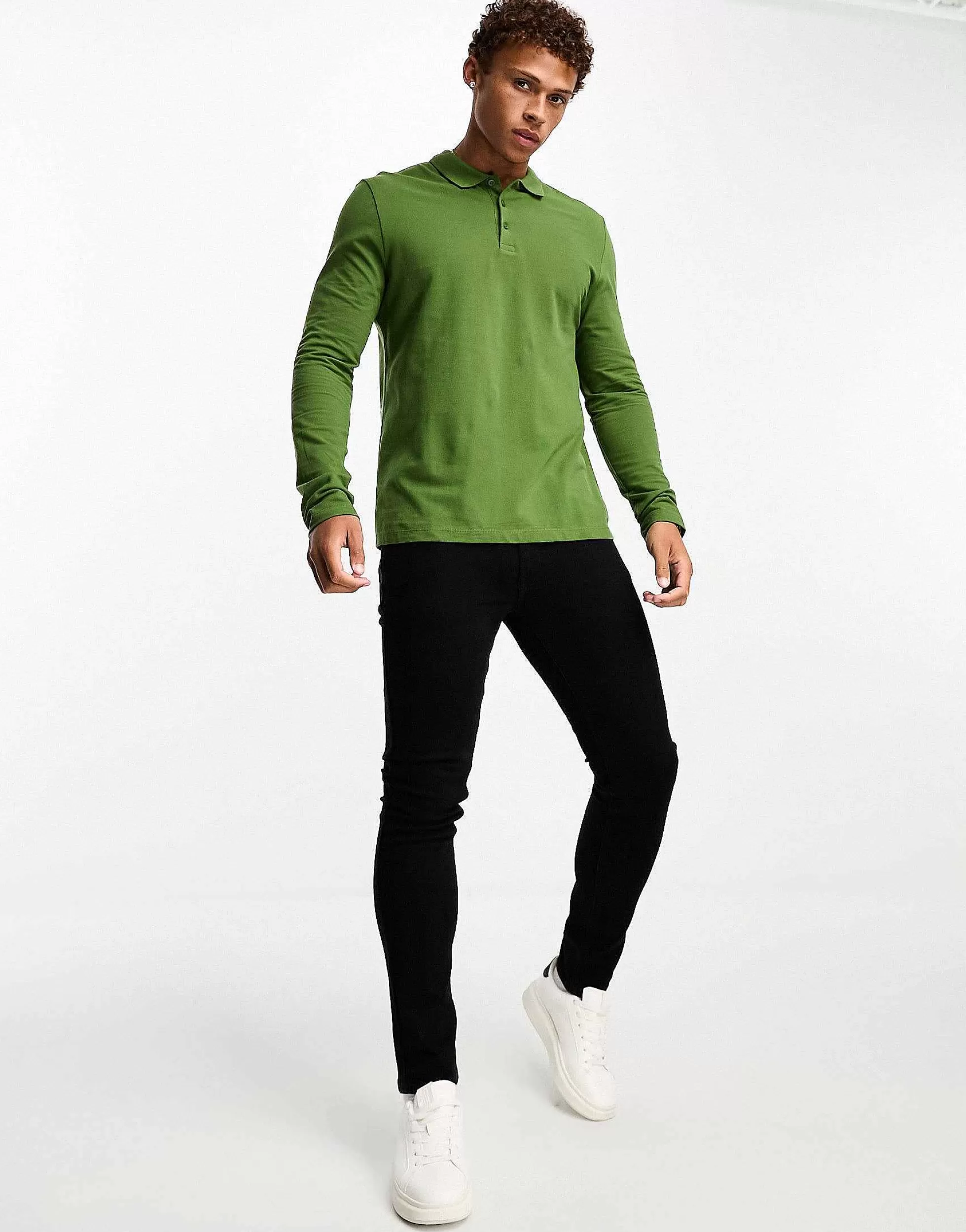 Men DESIGN 2 Pack Long Sleeve Pique Polo In Green And Navy