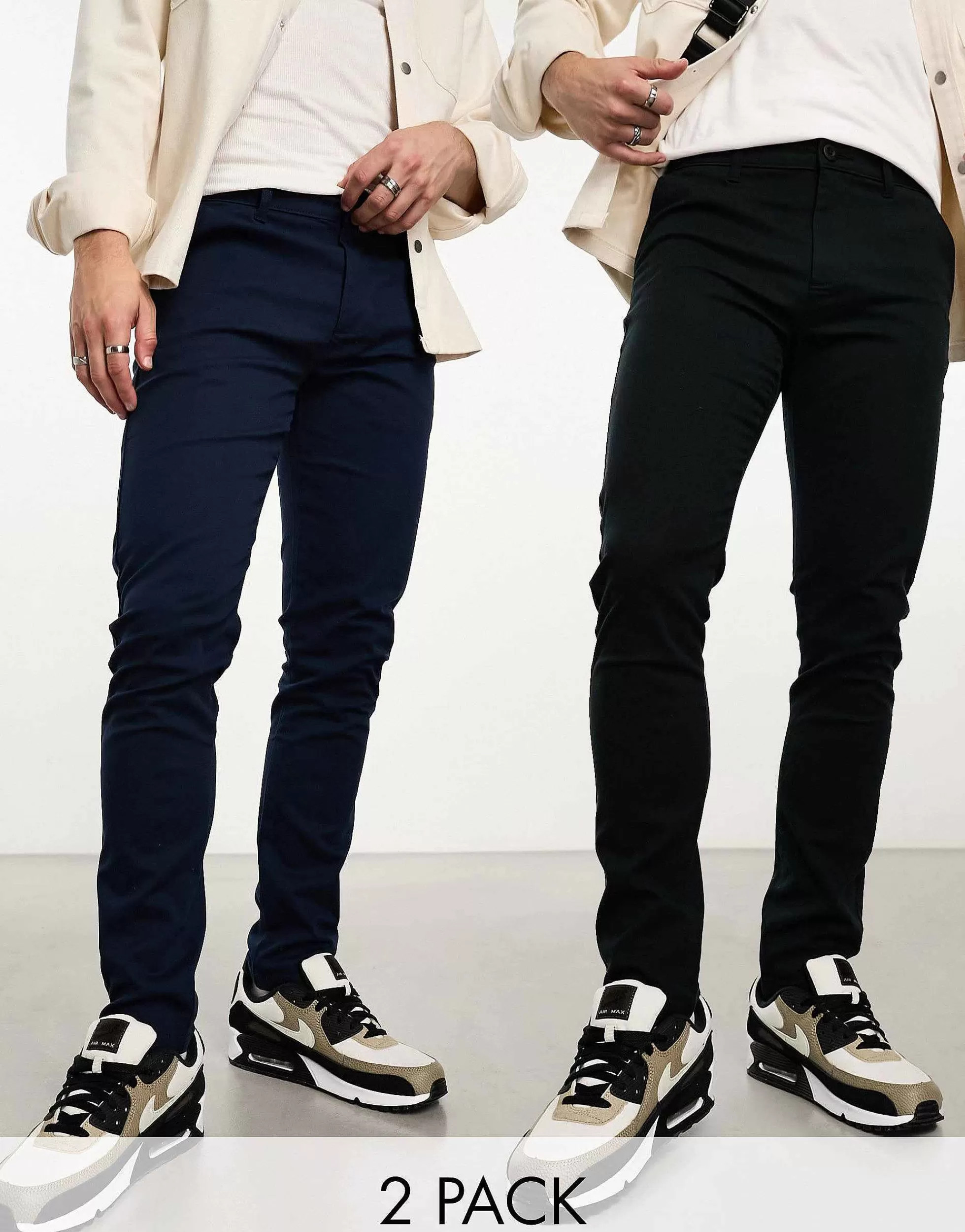 Men DESIGN 2 Pack Skinny Chinos In Black And Navy