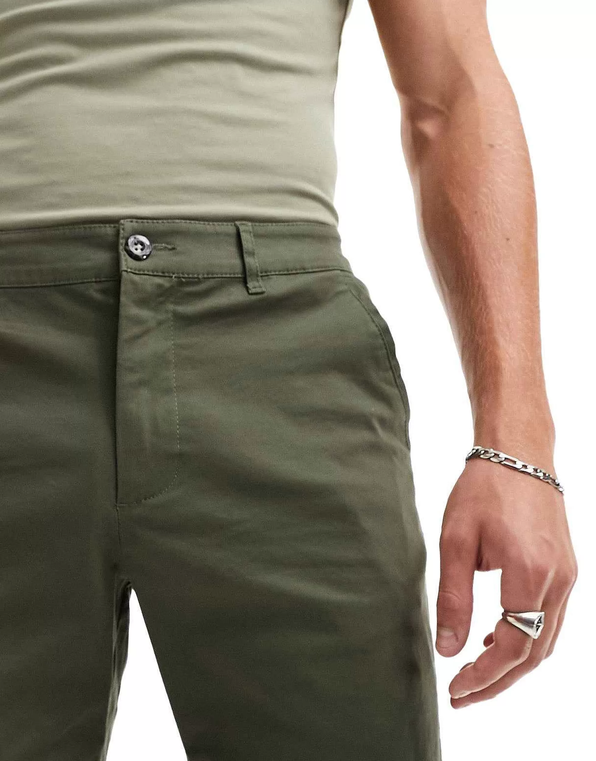 Men DESIGN 2 Pack Slim Chino Shorts In Mid Length In Dark Khaki And Navy