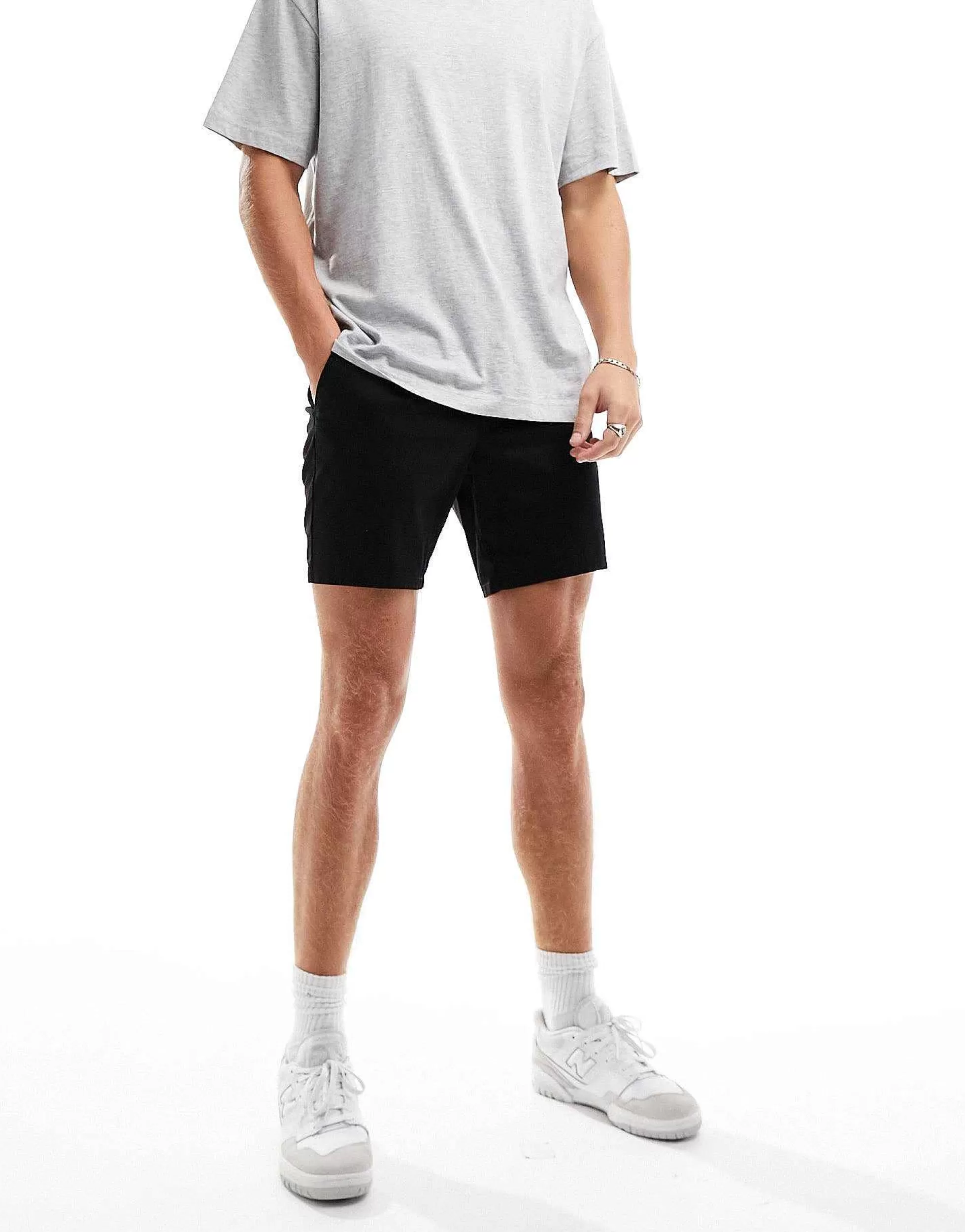 Men DESIGN 2 Pack Slim Chino Shorts In Mid Length In Dark Khaki And Navy