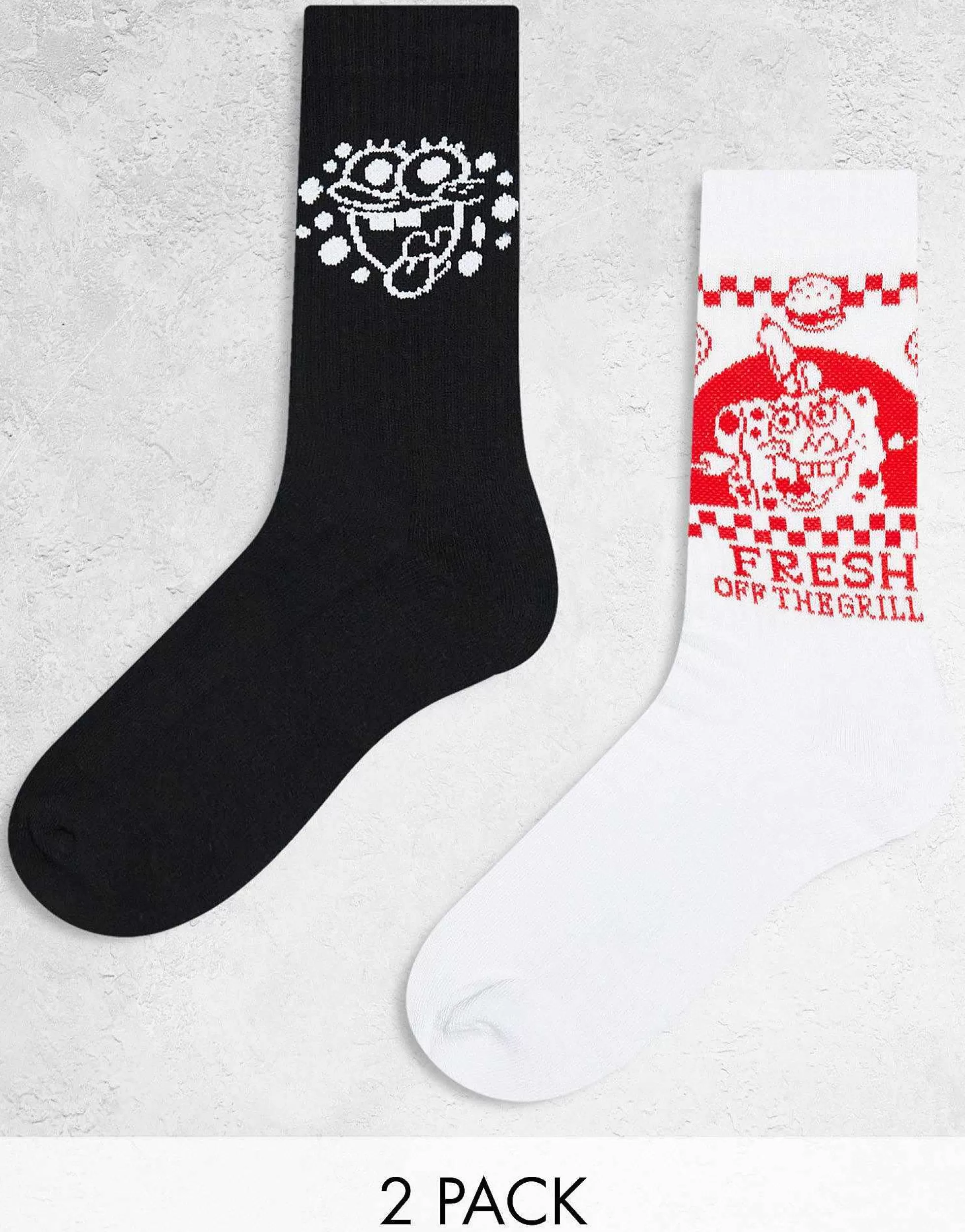 Men DESIGN 2 Pack Sports Socks In Black And White With Spongebob