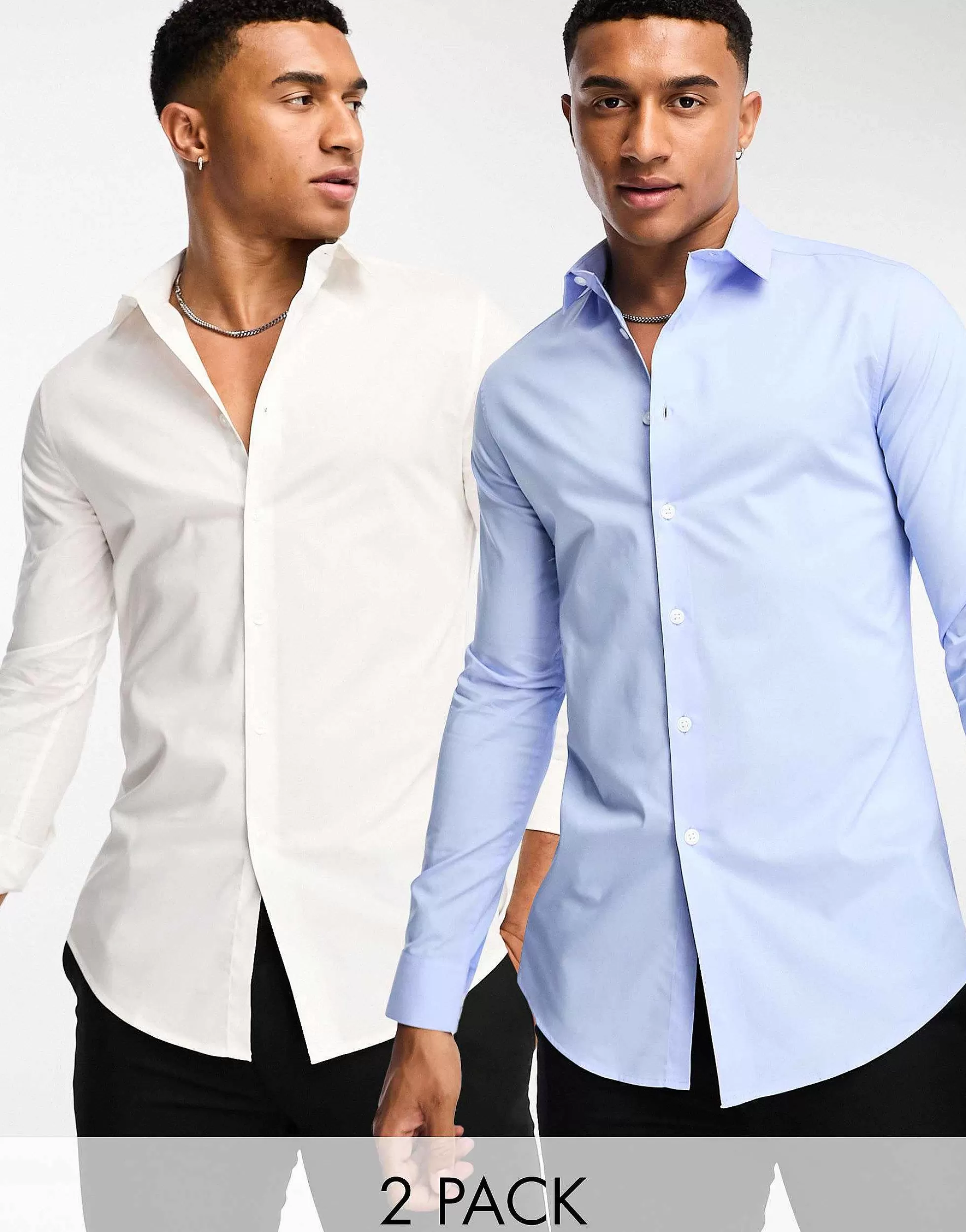 Men DESIGN 2 Pack Stretch Slim Fit Work Shirt In Save