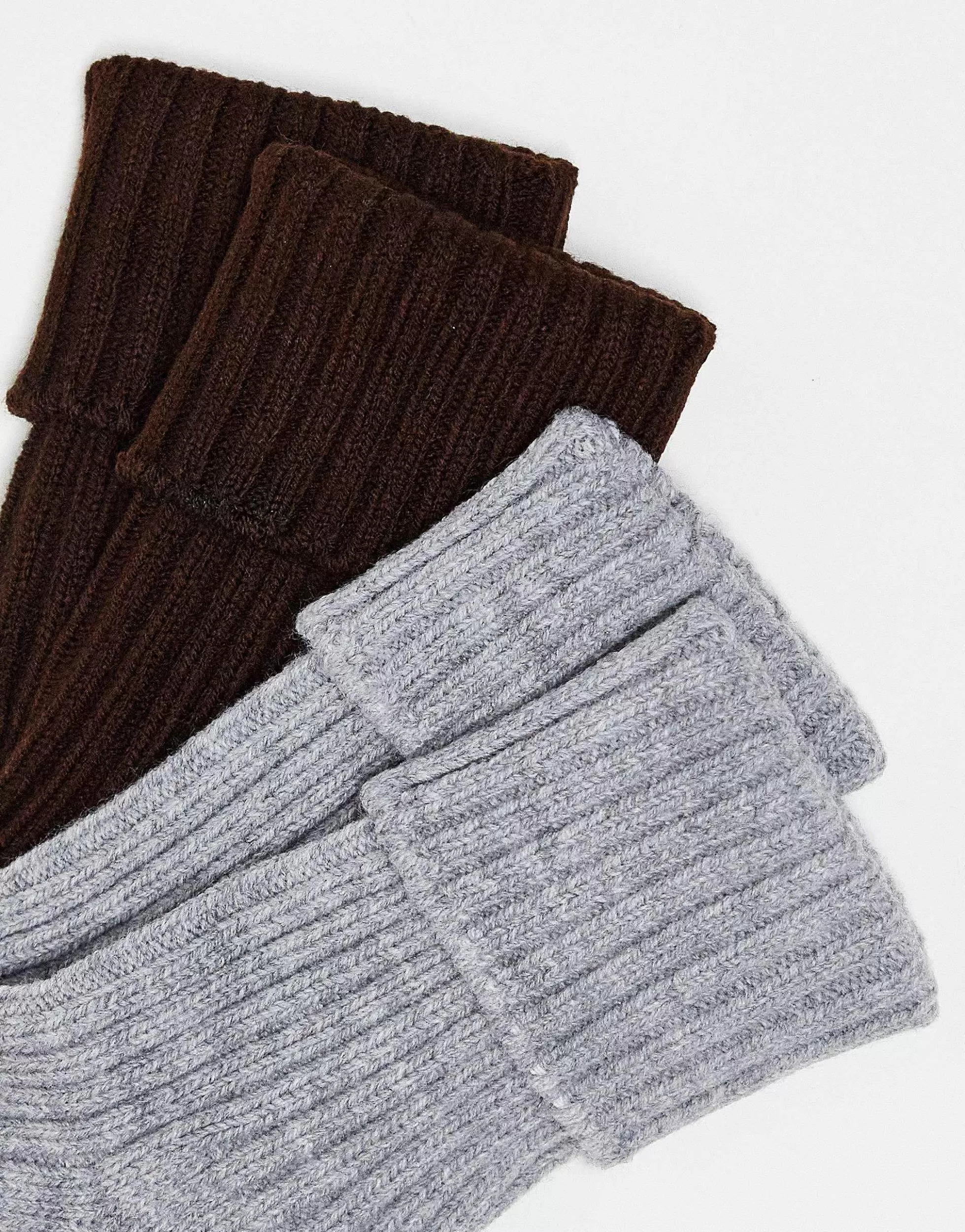 Women DESIGN 2 Pack Wool Mix Lounge And Boot Socks In Brown And Charcoal