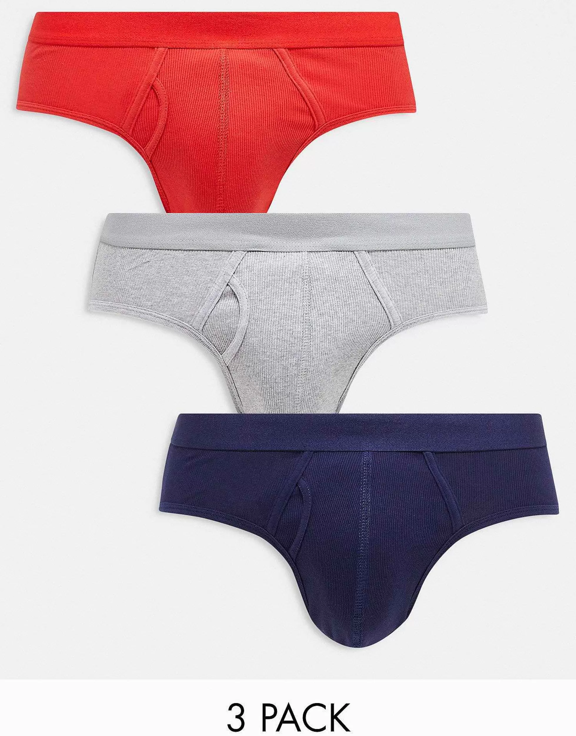 Men DESIGN 3 Pack Briefs In Red, Navy And Grey