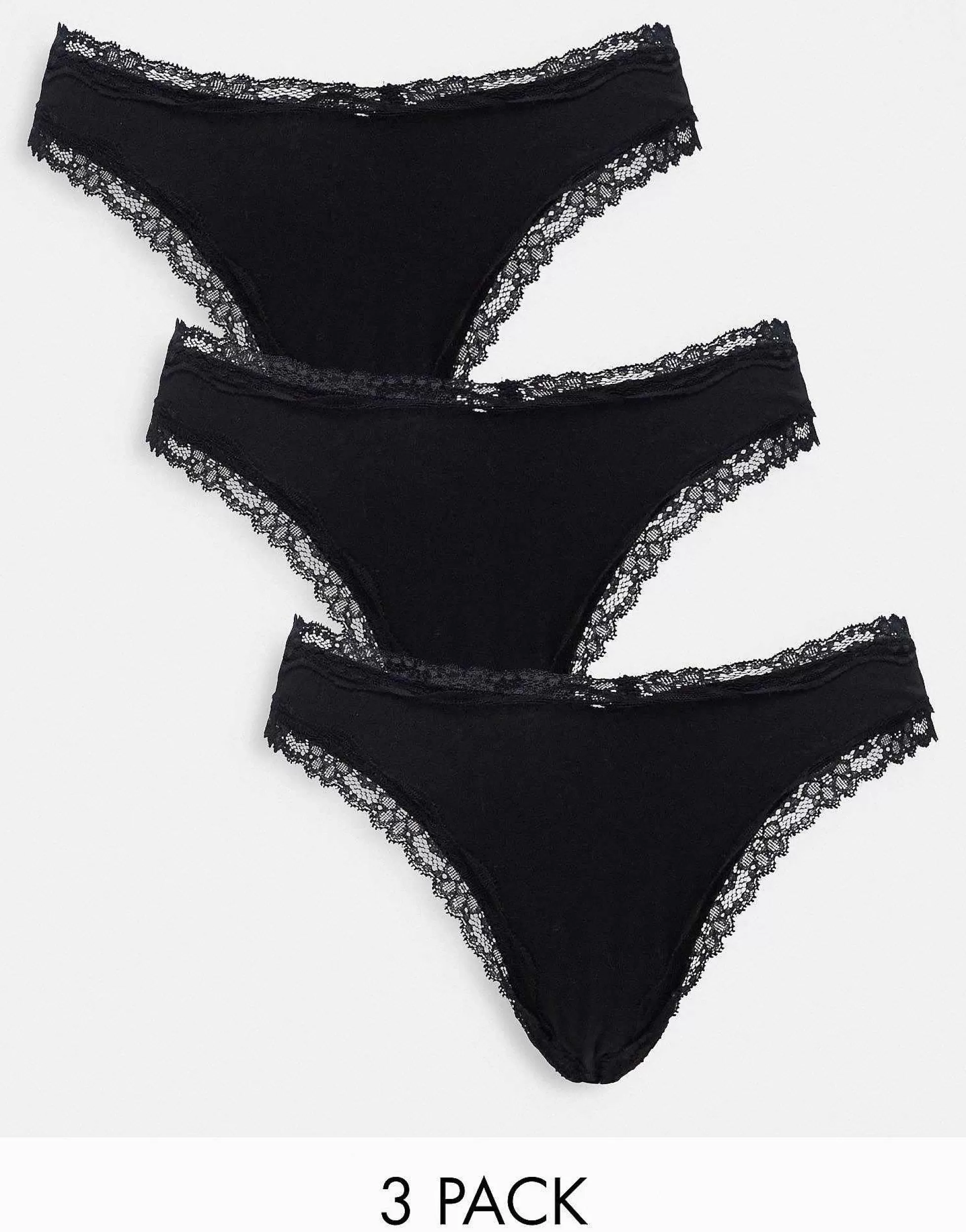 Women DESIGN 3 Pack Cotton & Lace Trim High Rise Malibu Thong In
