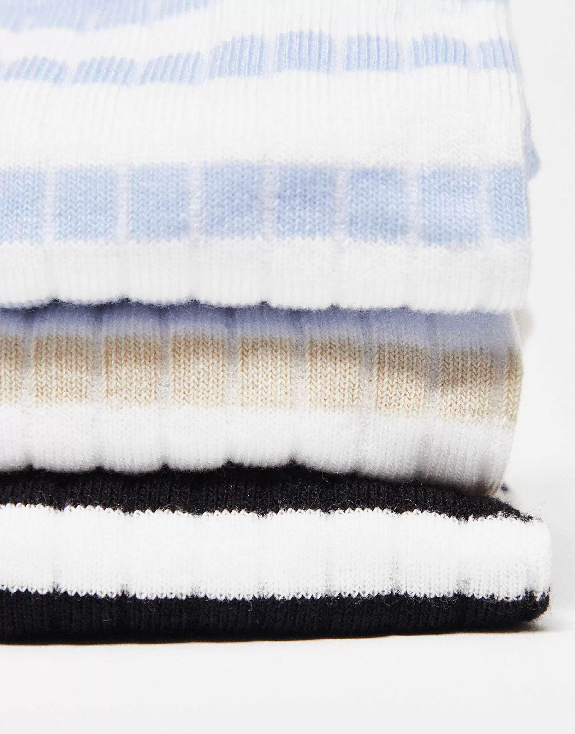 Men DESIGN 3 Pack Ribbed Ankle Socks With Stripe Detail In Stone/Blue/Charcoal