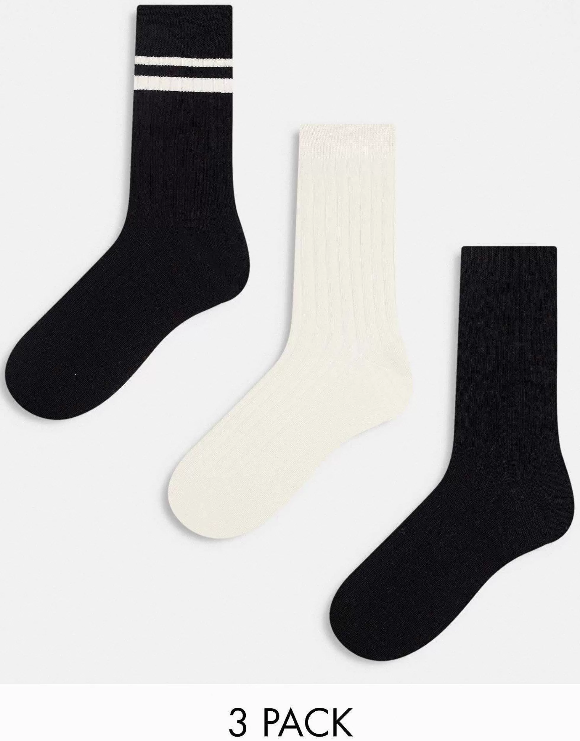 Men DESIGN 3 Pack Ribbed Stripe Ankle Socks In And Ecru