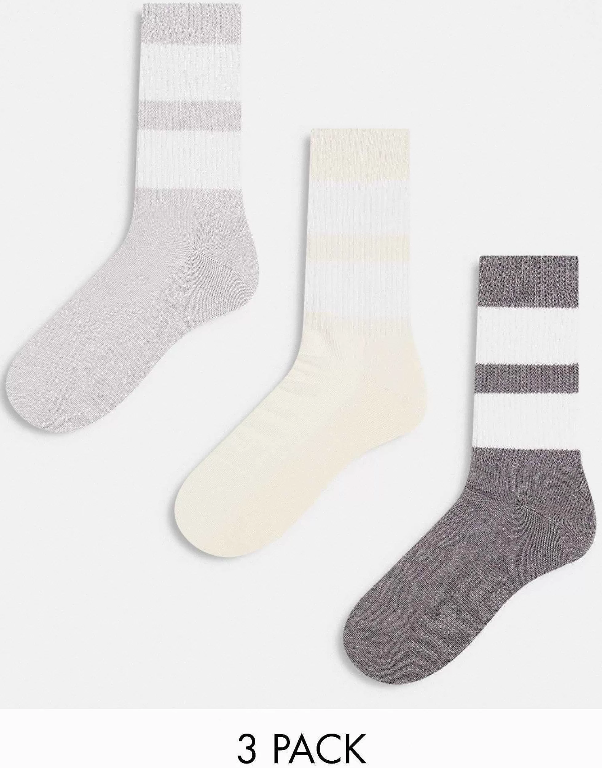 Men DESIGN 3 Pack Sports Sock With Thick Stripes In Tones