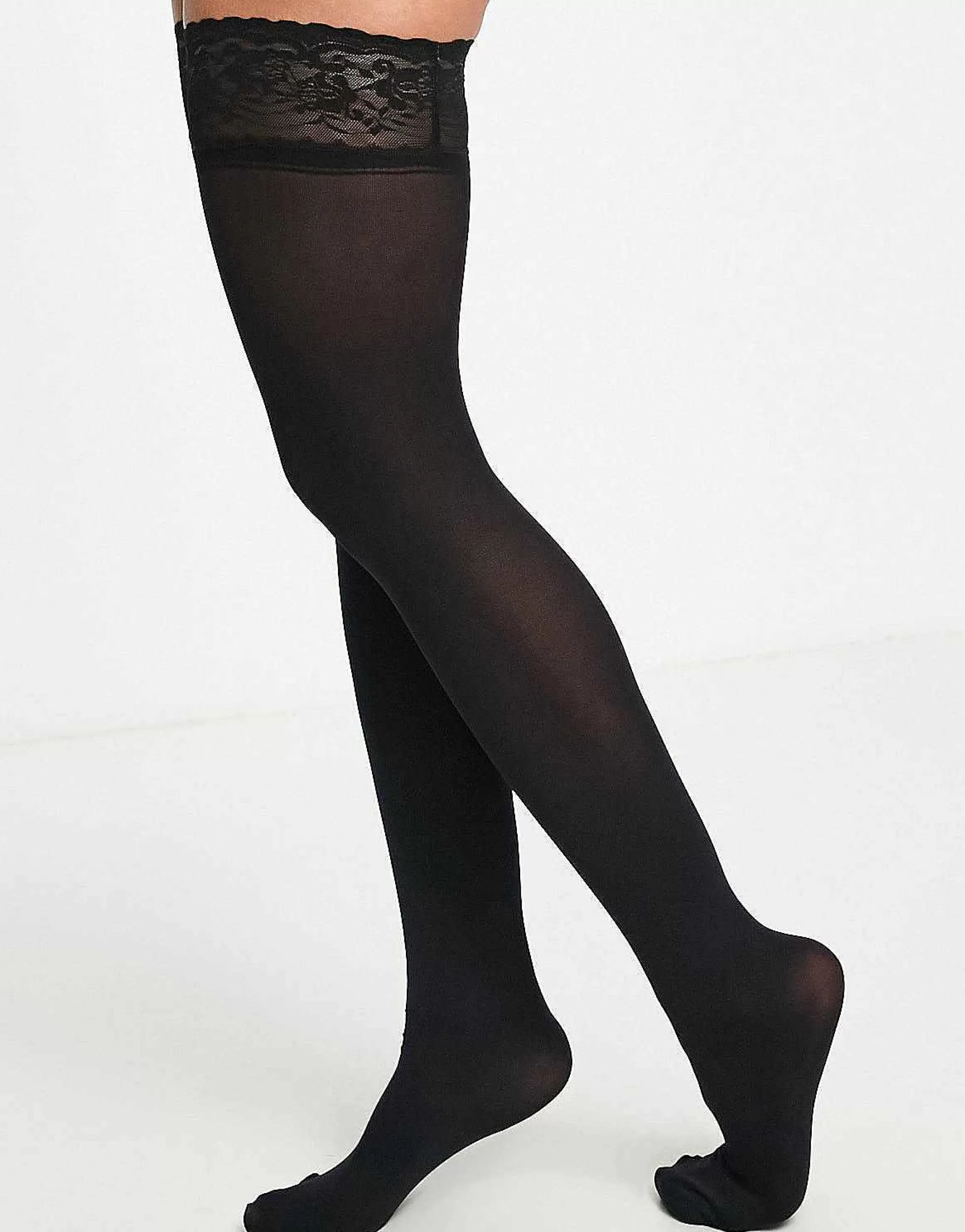Women DESIGN 50 Denier Lace Top Hold Ups In
