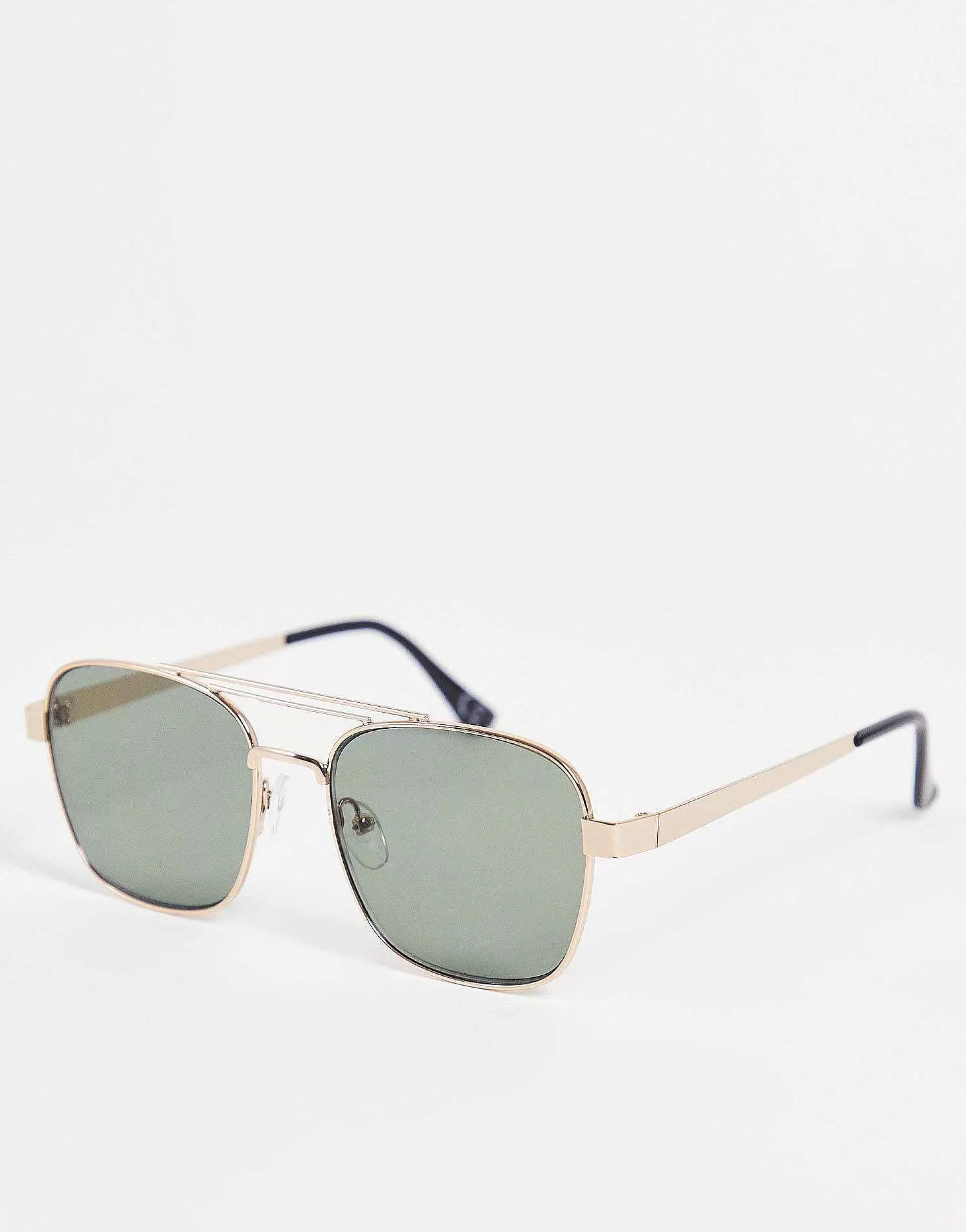 Men DESIGN 70S Aviator Sunglasses In Metal With Retro Lens And Brow Bar Detail