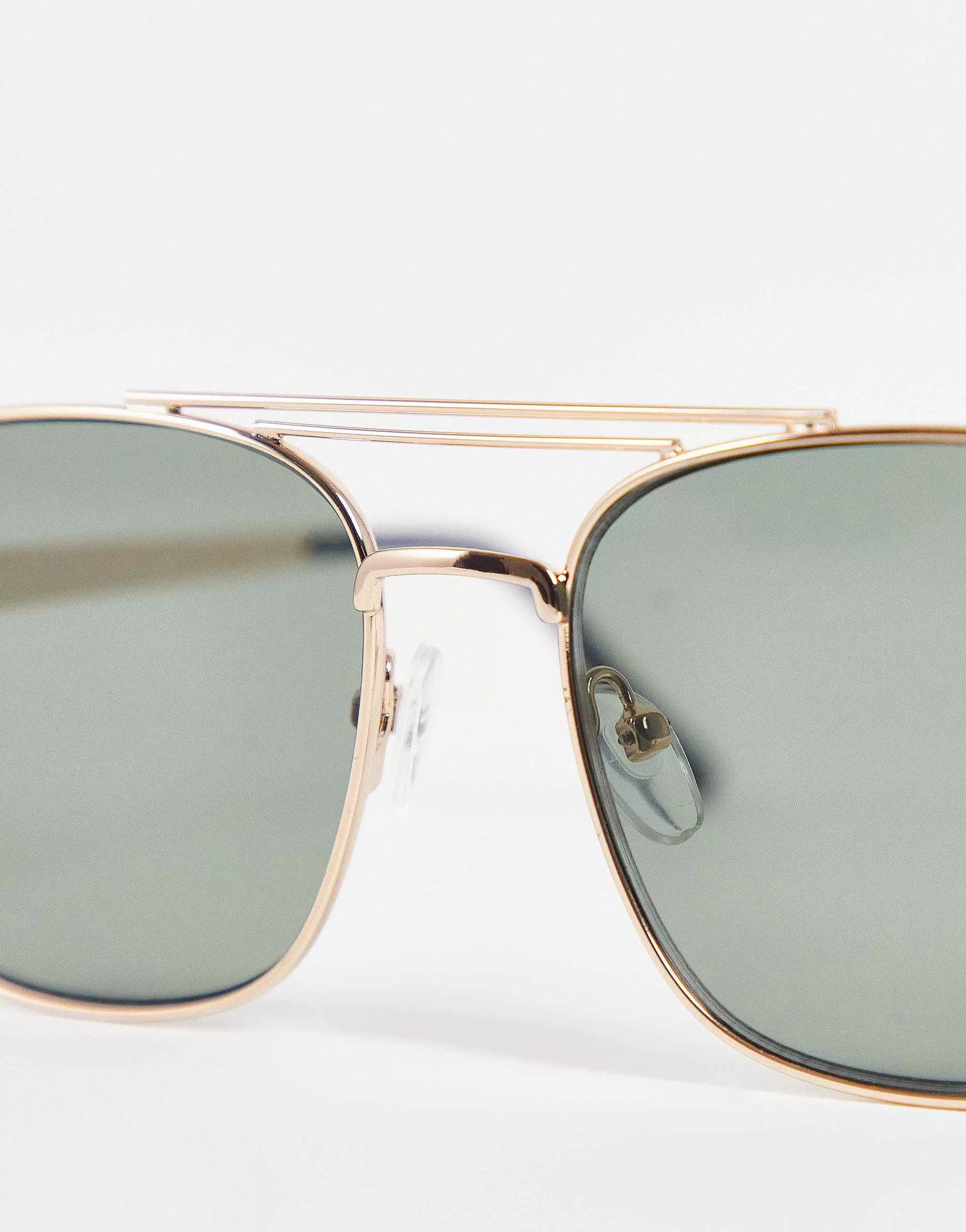 Men DESIGN 70S Aviator Sunglasses In Metal With Retro Lens And Brow Bar Detail