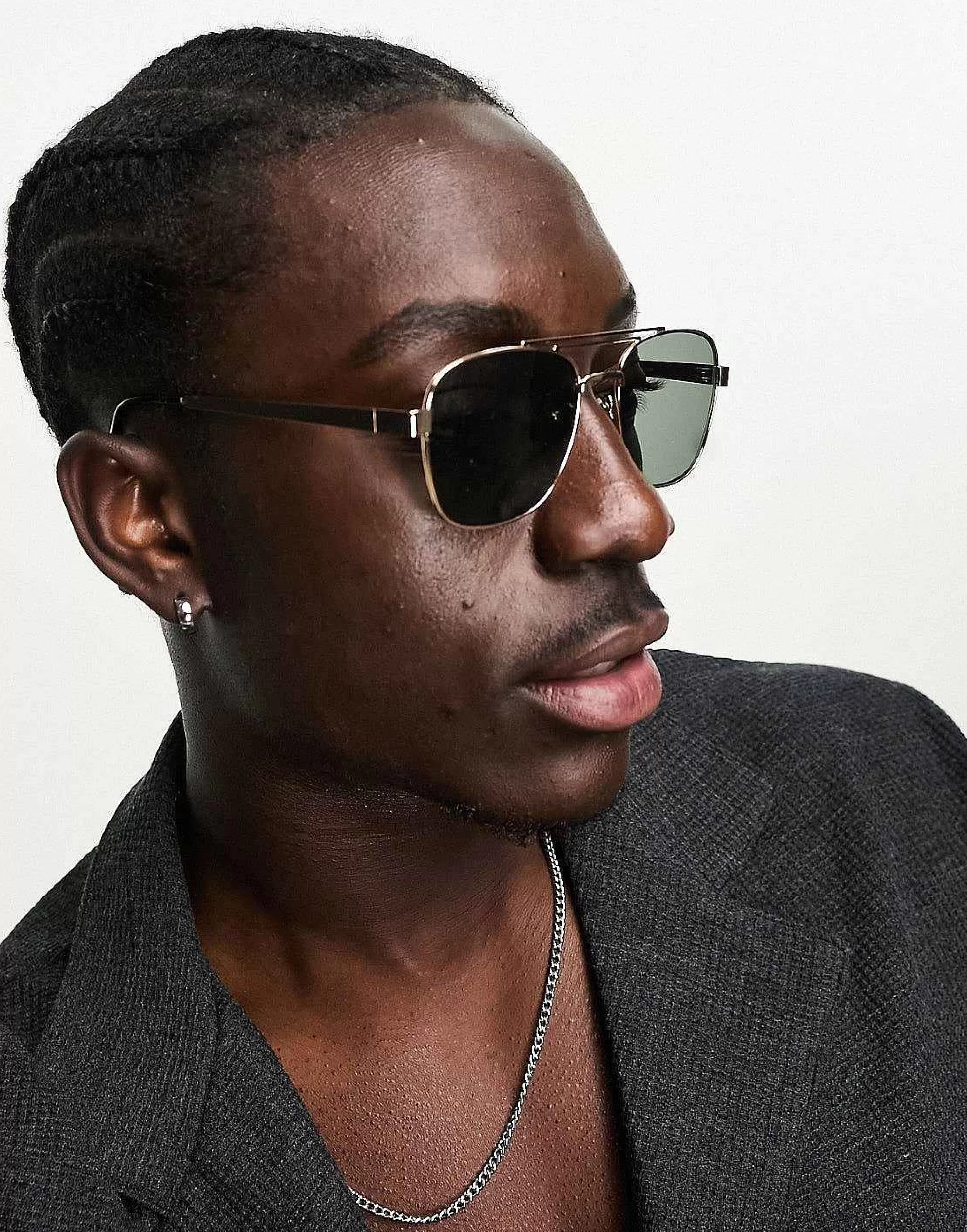 Men DESIGN 70S Aviator Sunglasses In Metal With Retro Lens And Brow Bar Detail