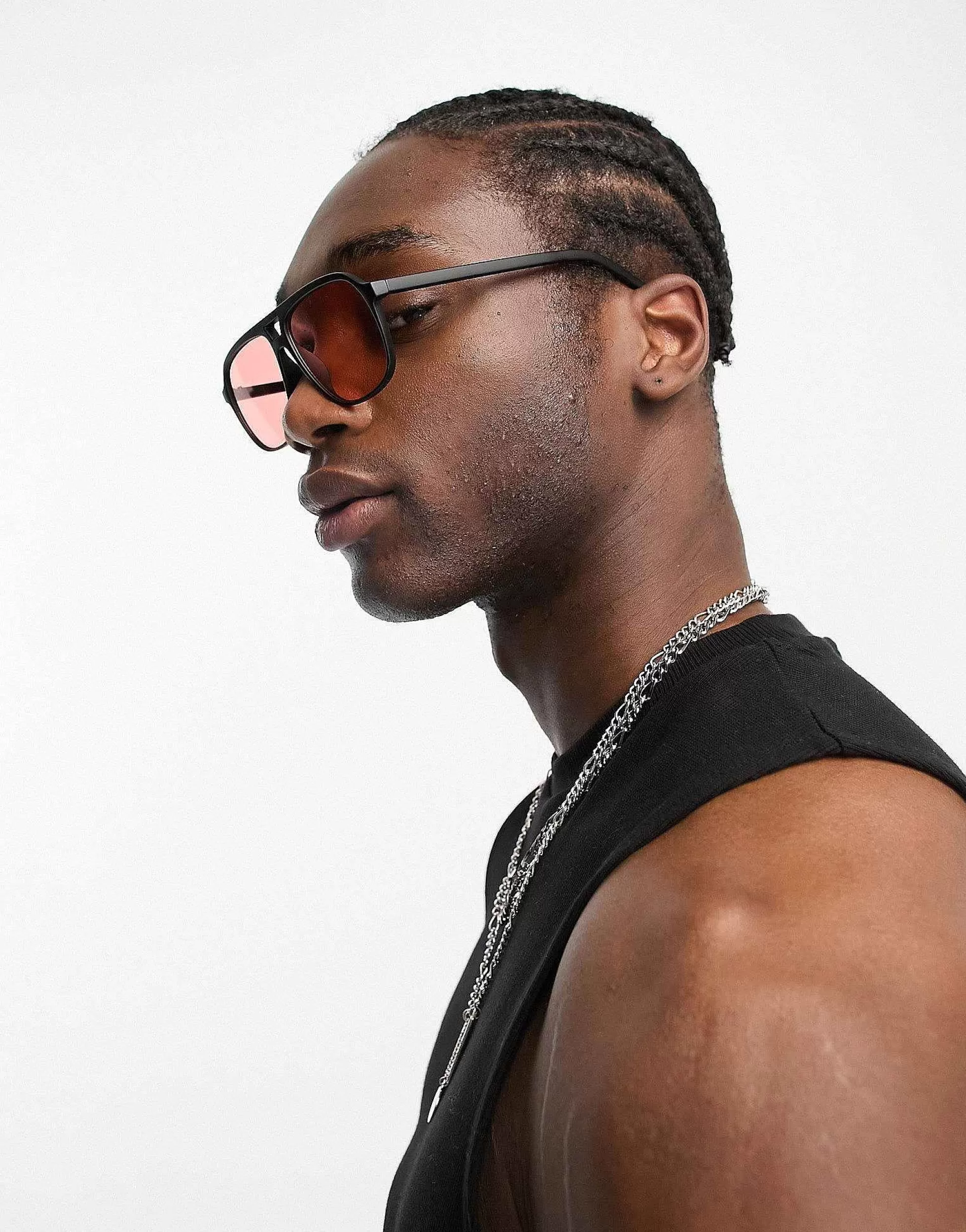 Men DESIGN 70S Aviator Sunglasses In With Red Lens