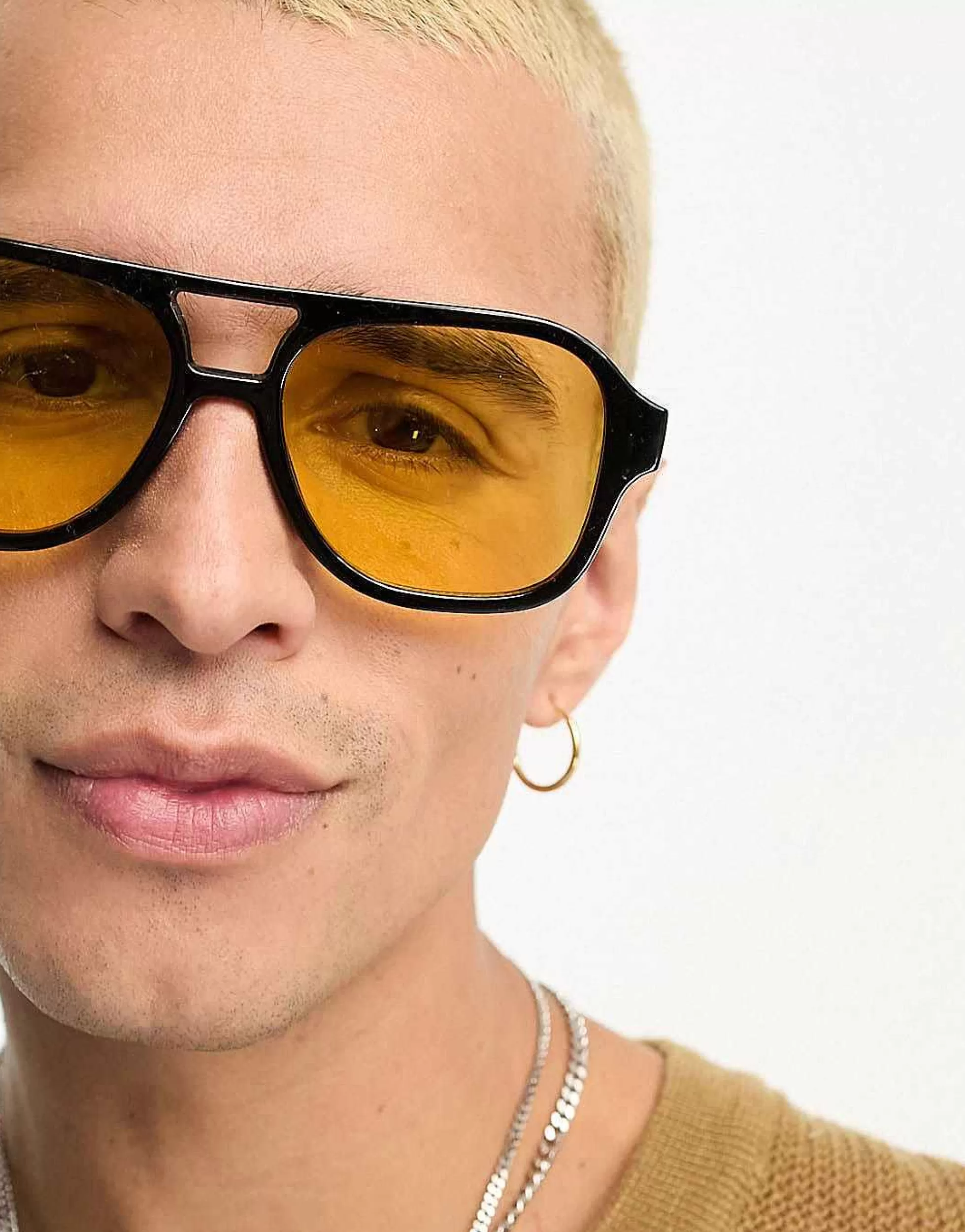 Men DESIGN 70'S Aviator Sunglasses With Yellow Lens In