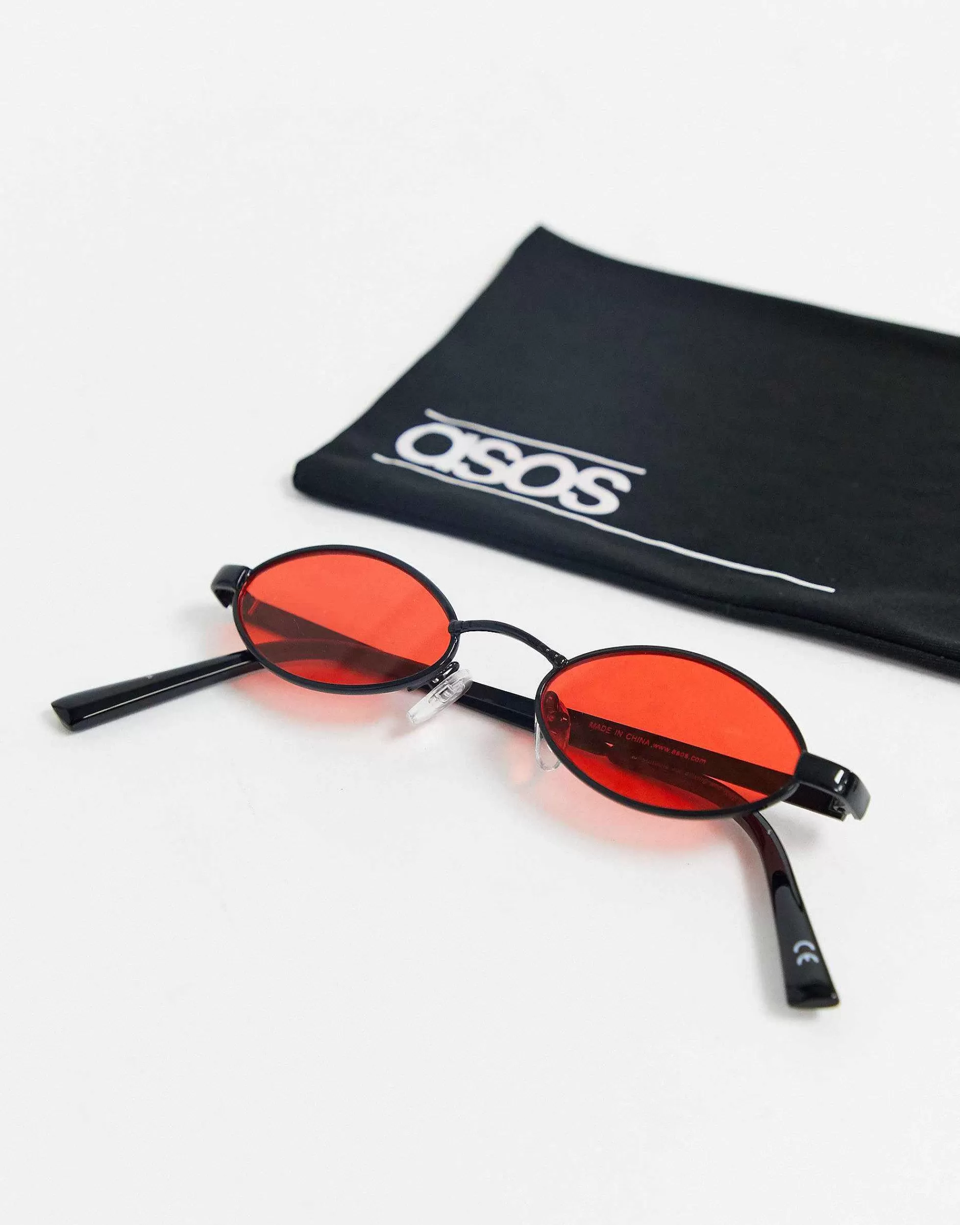 Men DESIGN 90S Mini Oval Glasses In With Red Lens