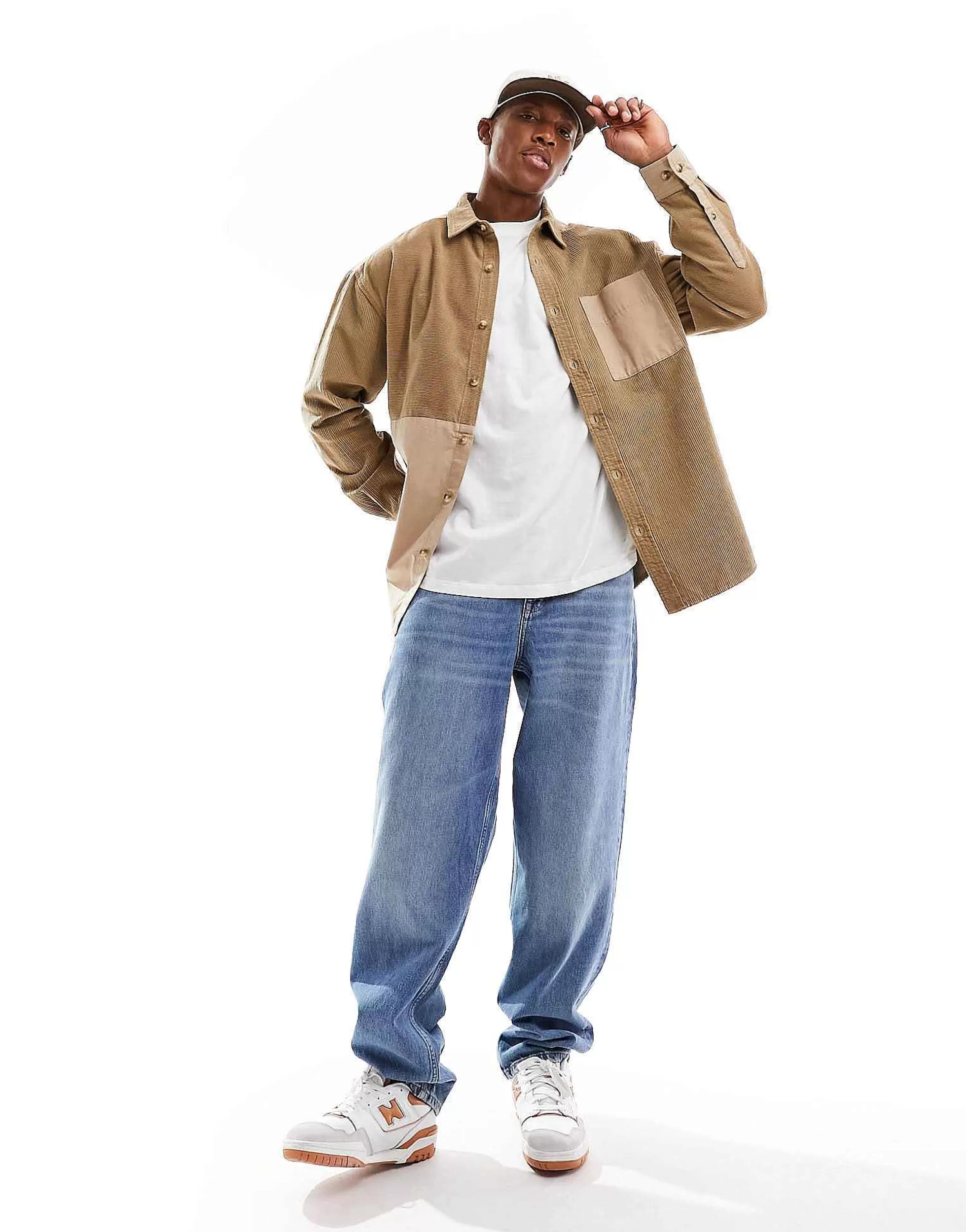 Men DESIGN 90S Oversized Shirt With Mixed Cord Detailing In