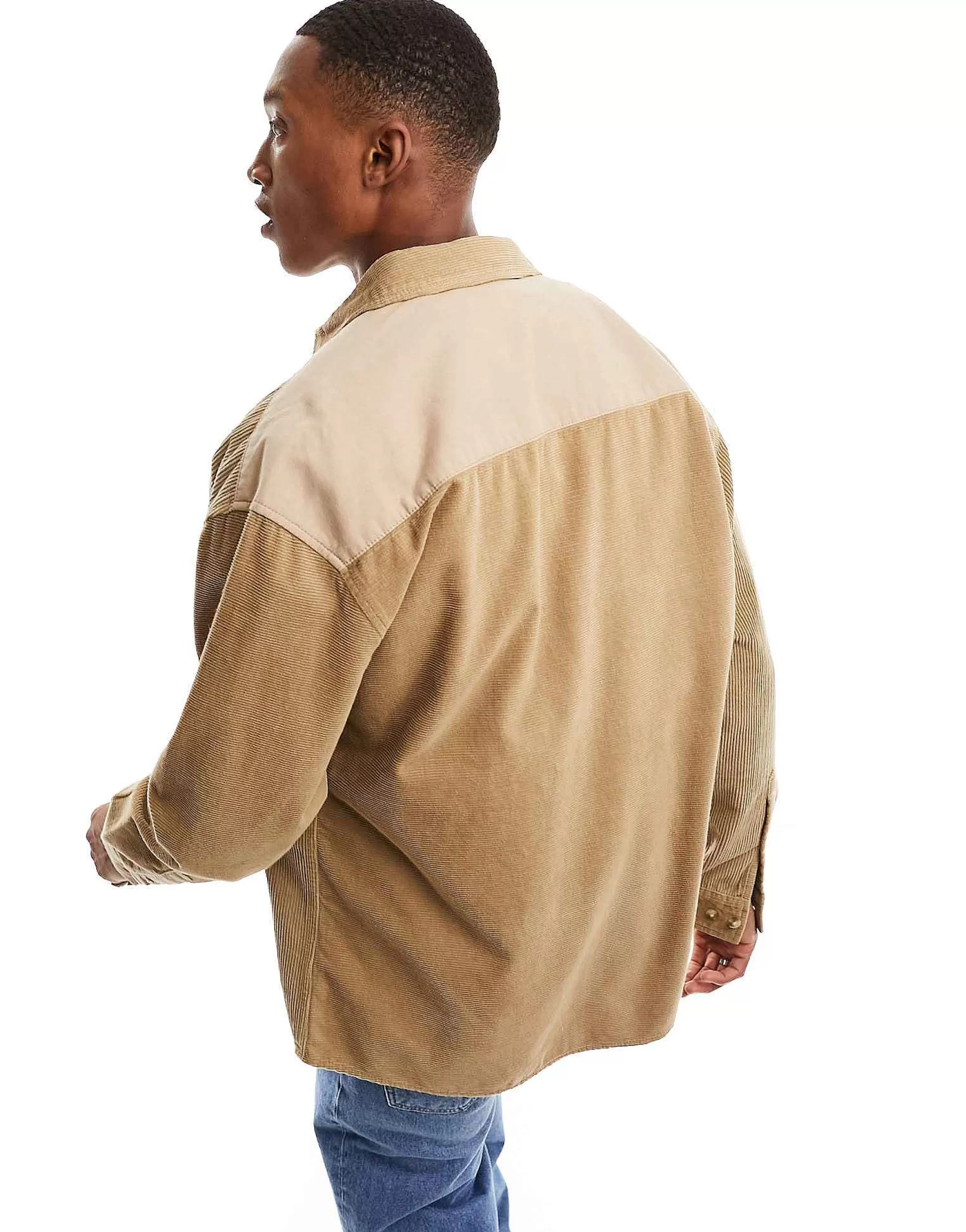 Men DESIGN 90S Oversized Shirt With Mixed Cord Detailing In