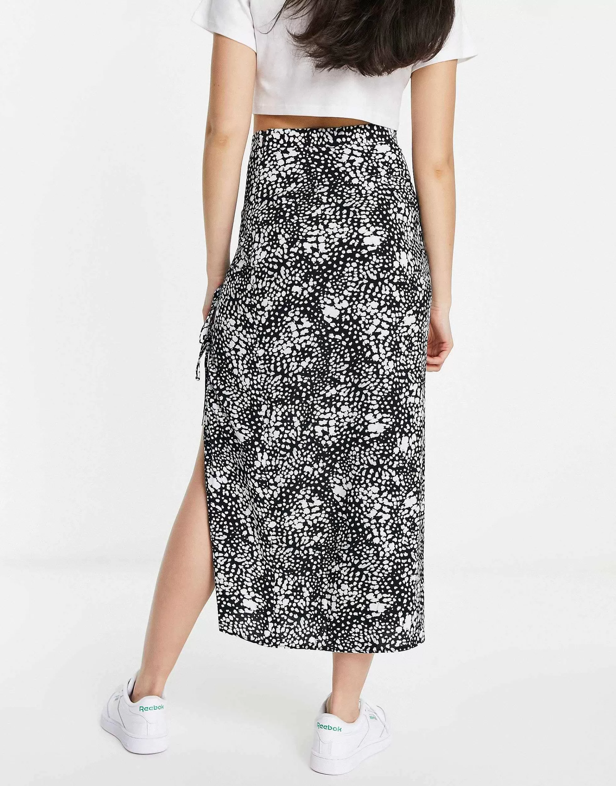 Women DESIGN Bow Detail Midi Skirt With Thigh Split In Print
