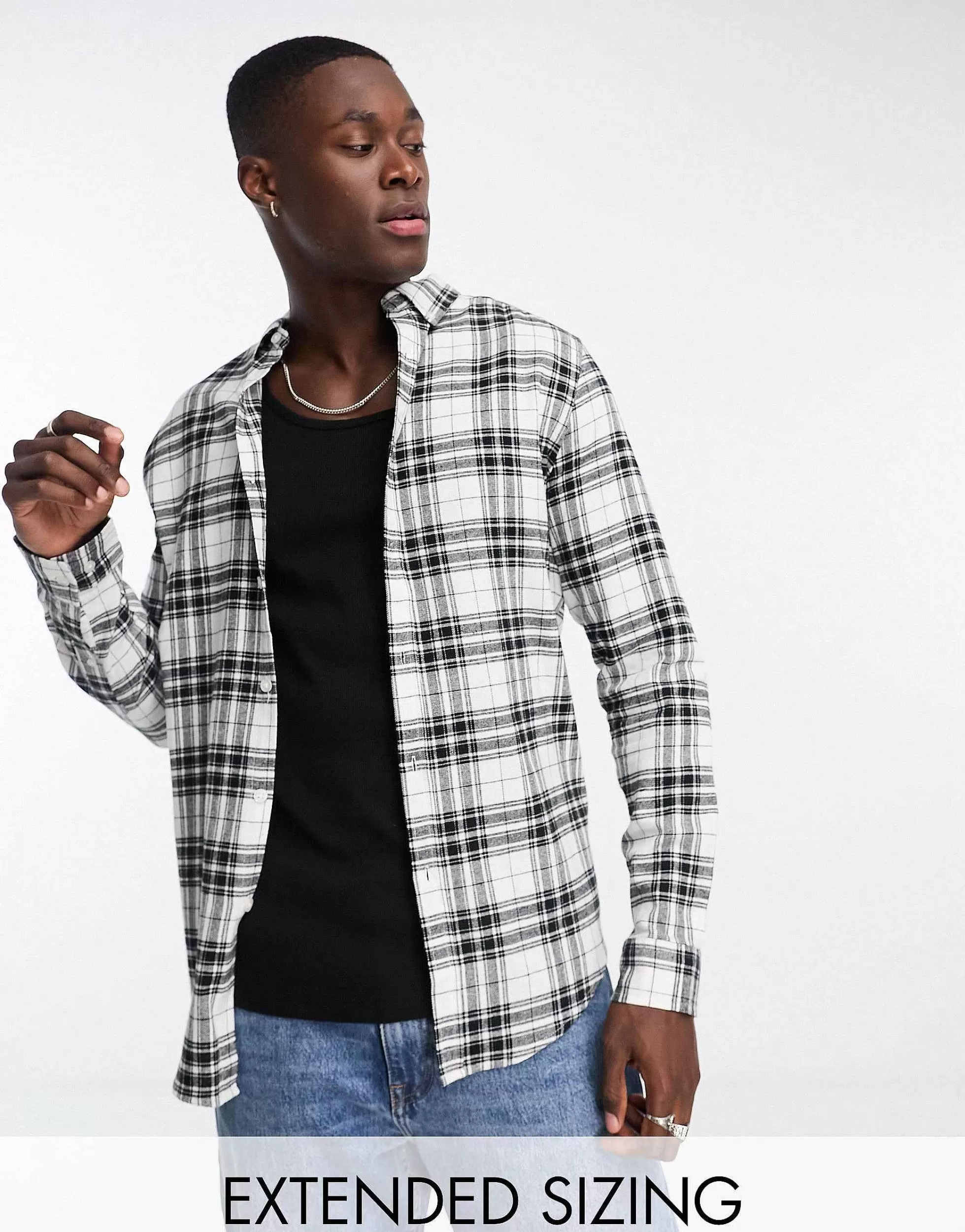 Men DESIGN Check Shirt In Black And
