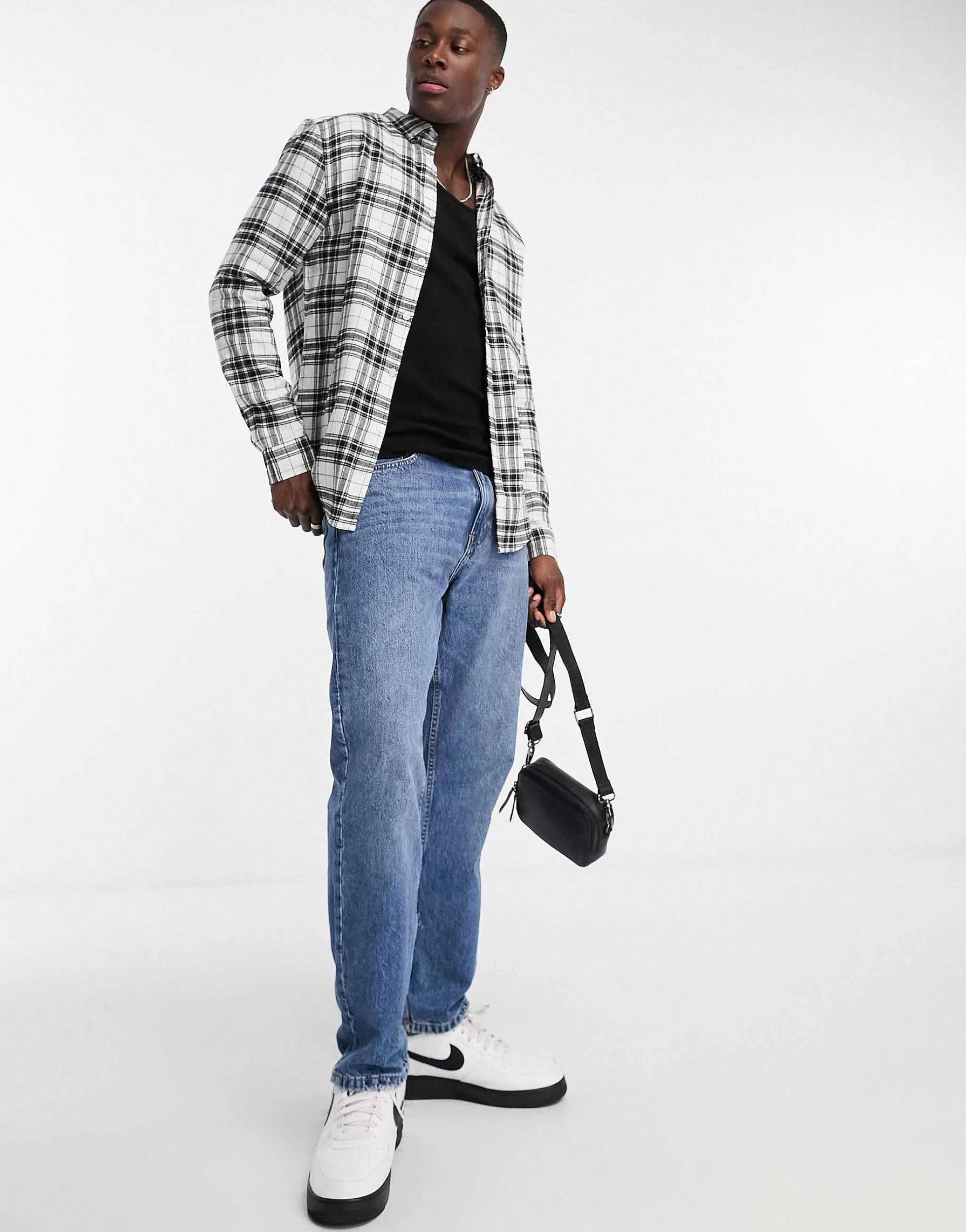 Men DESIGN Check Shirt In Black And