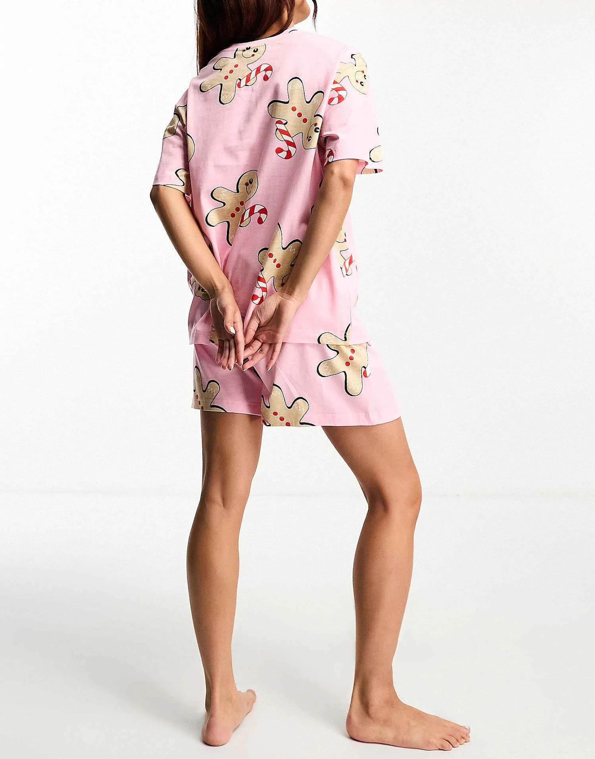 Women DESIGN Christmas Gingerbread Oversized Tee & Short Pyjama Set In