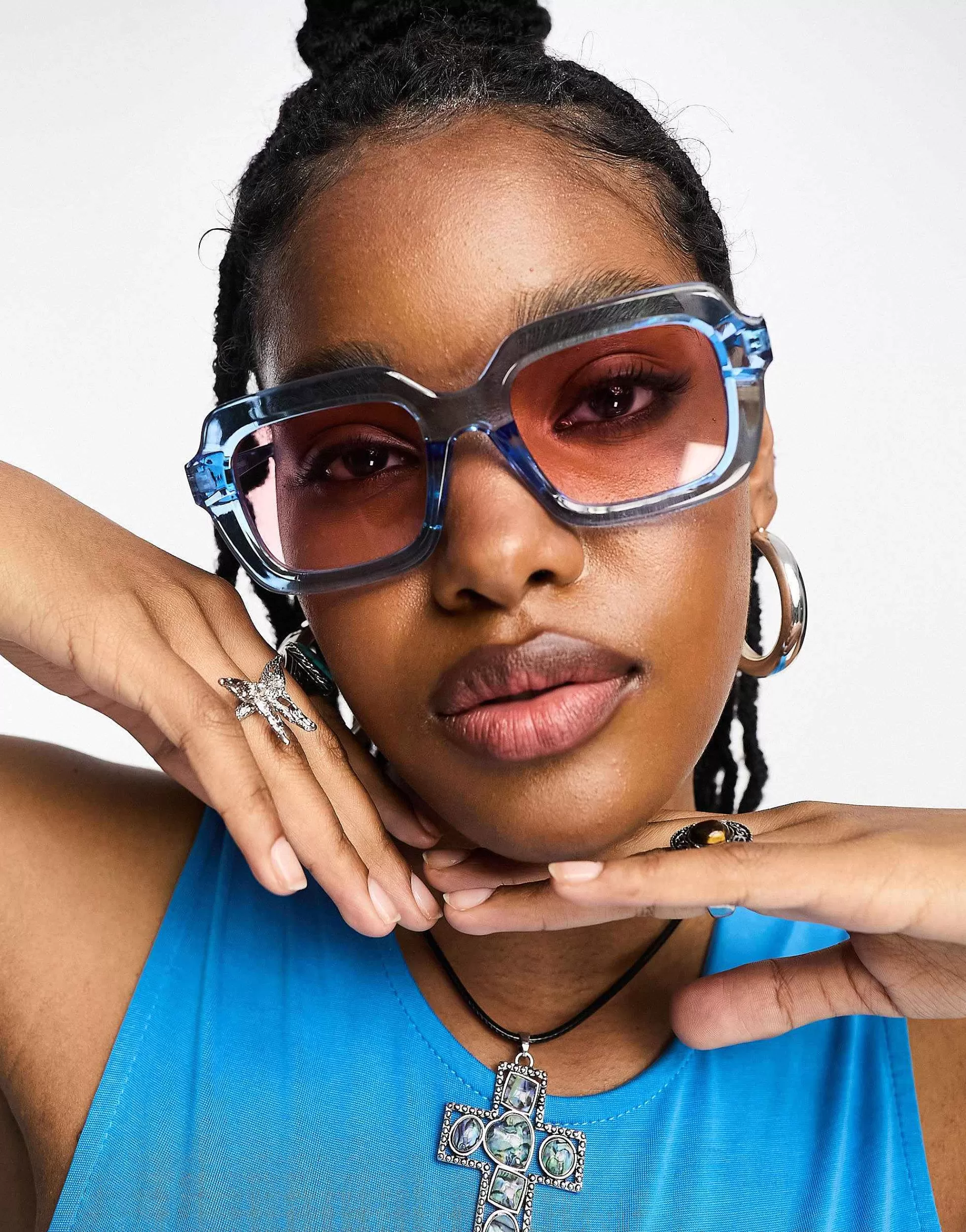Women DESIGN Chunky Mid Square In Crystal Blue With Light Pink Lens