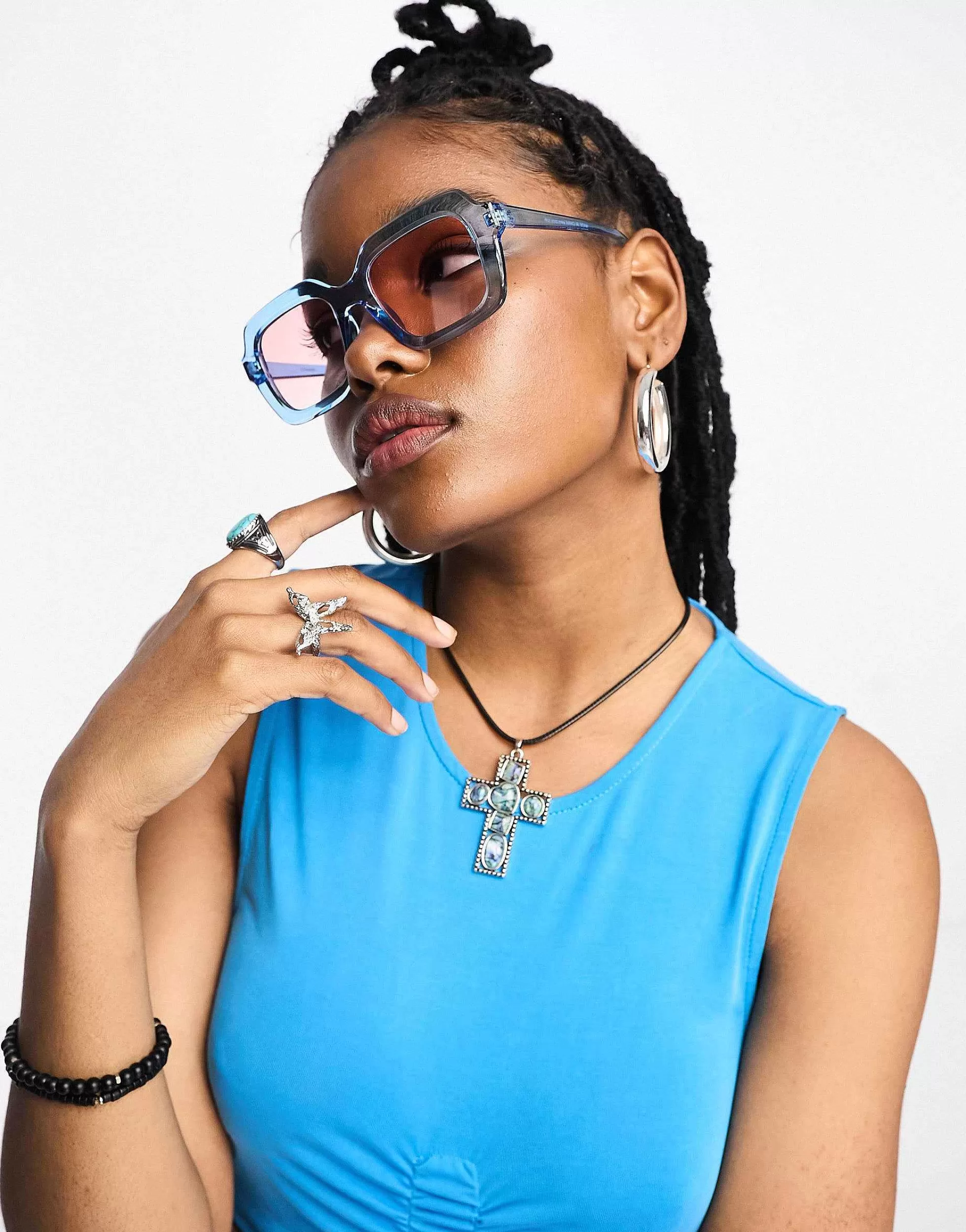 Women DESIGN Chunky Mid Square In Crystal Blue With Light Pink Lens